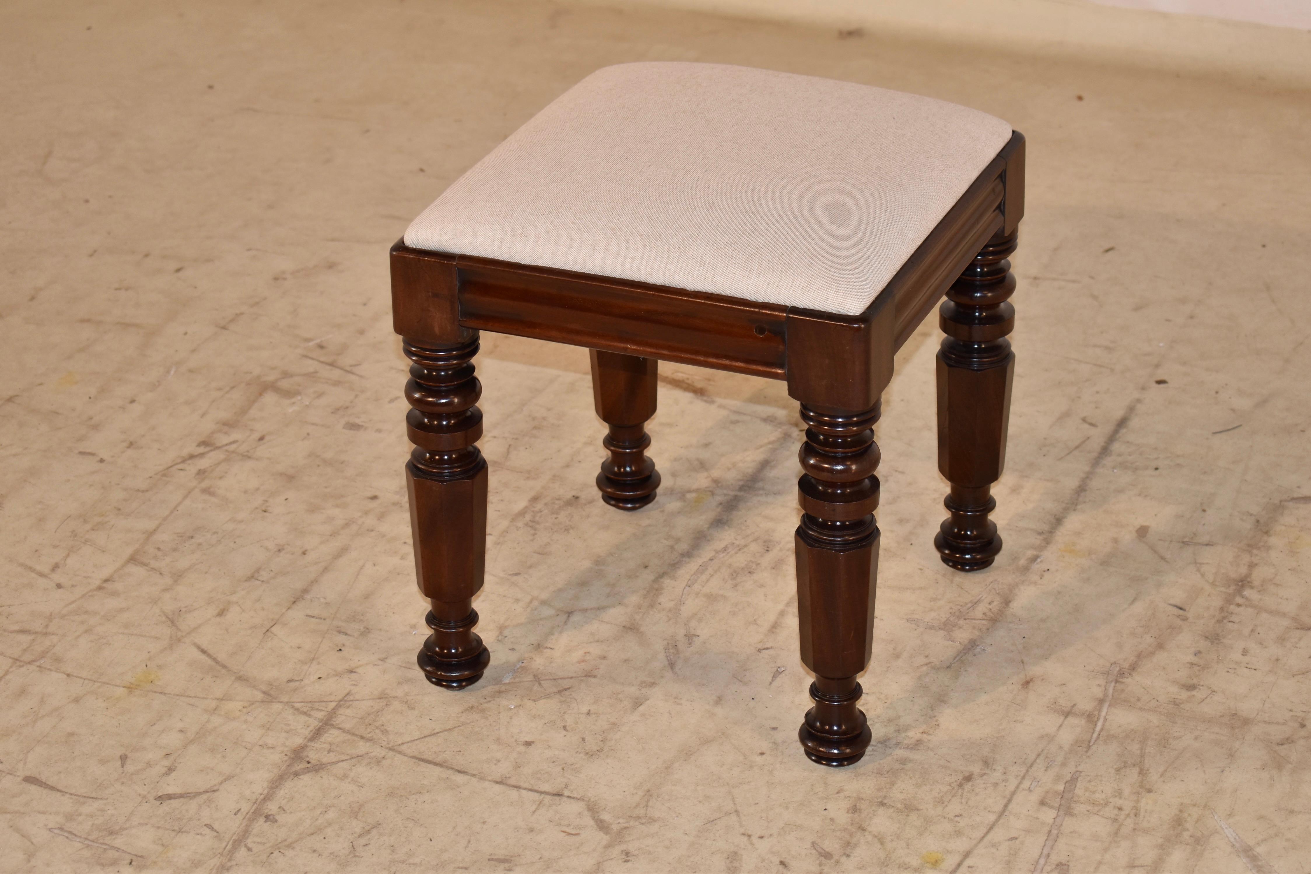 19th Century English Mahogany Upholstered Stool In Good Condition For Sale In High Point, NC