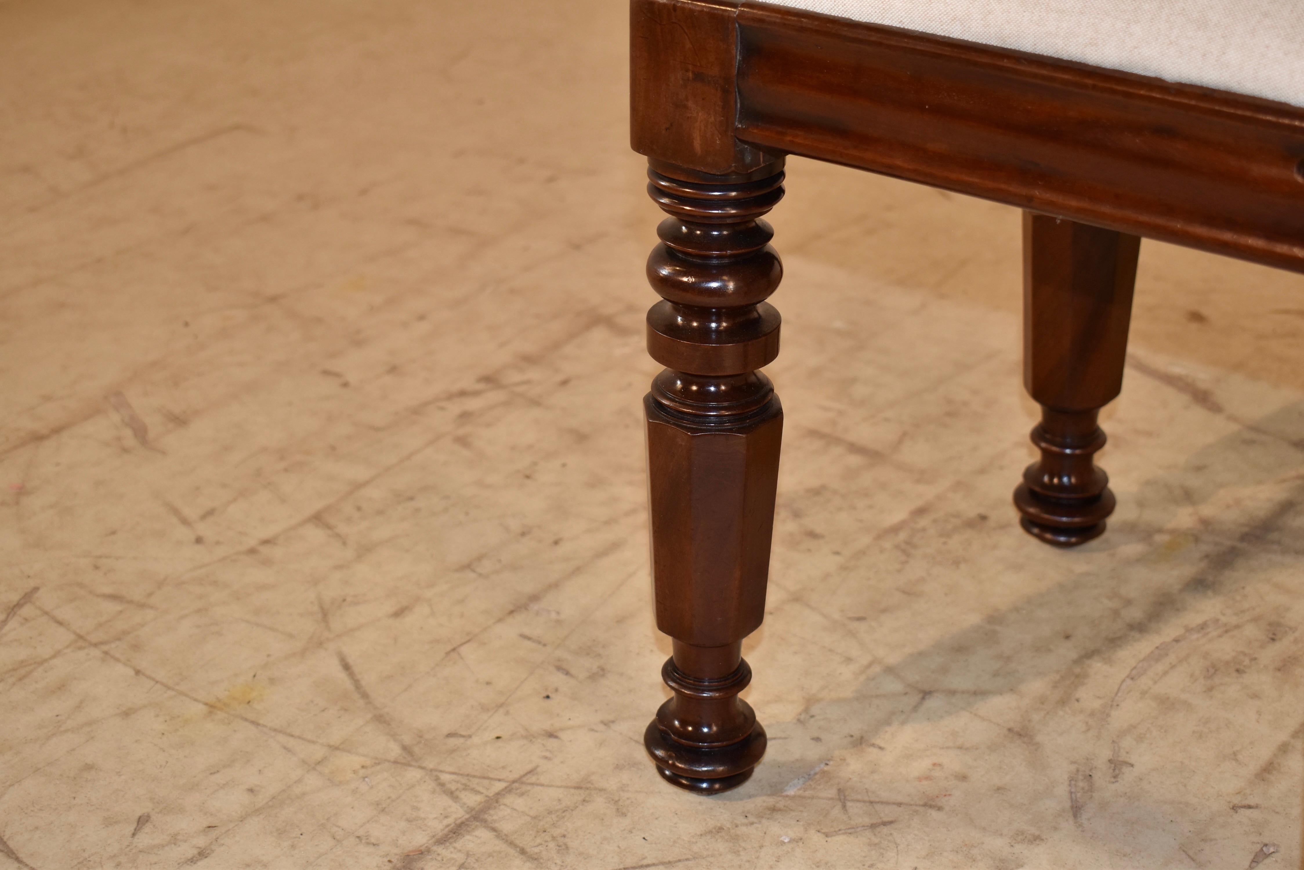 19th Century English Mahogany Upholstered Stool For Sale 1