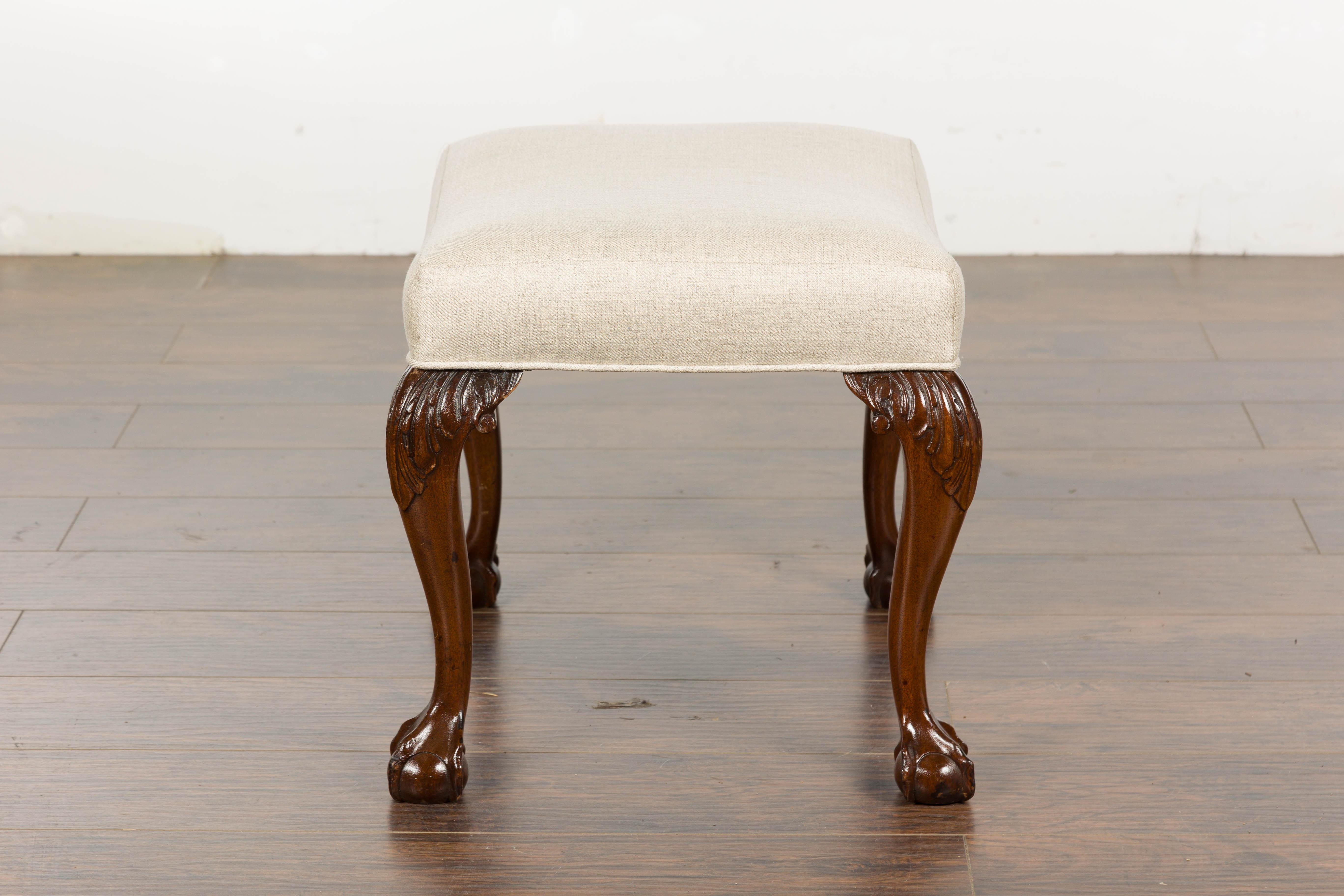 19th Century English Mahogany Upholstered Stool with Cabriole Legs For Sale 6