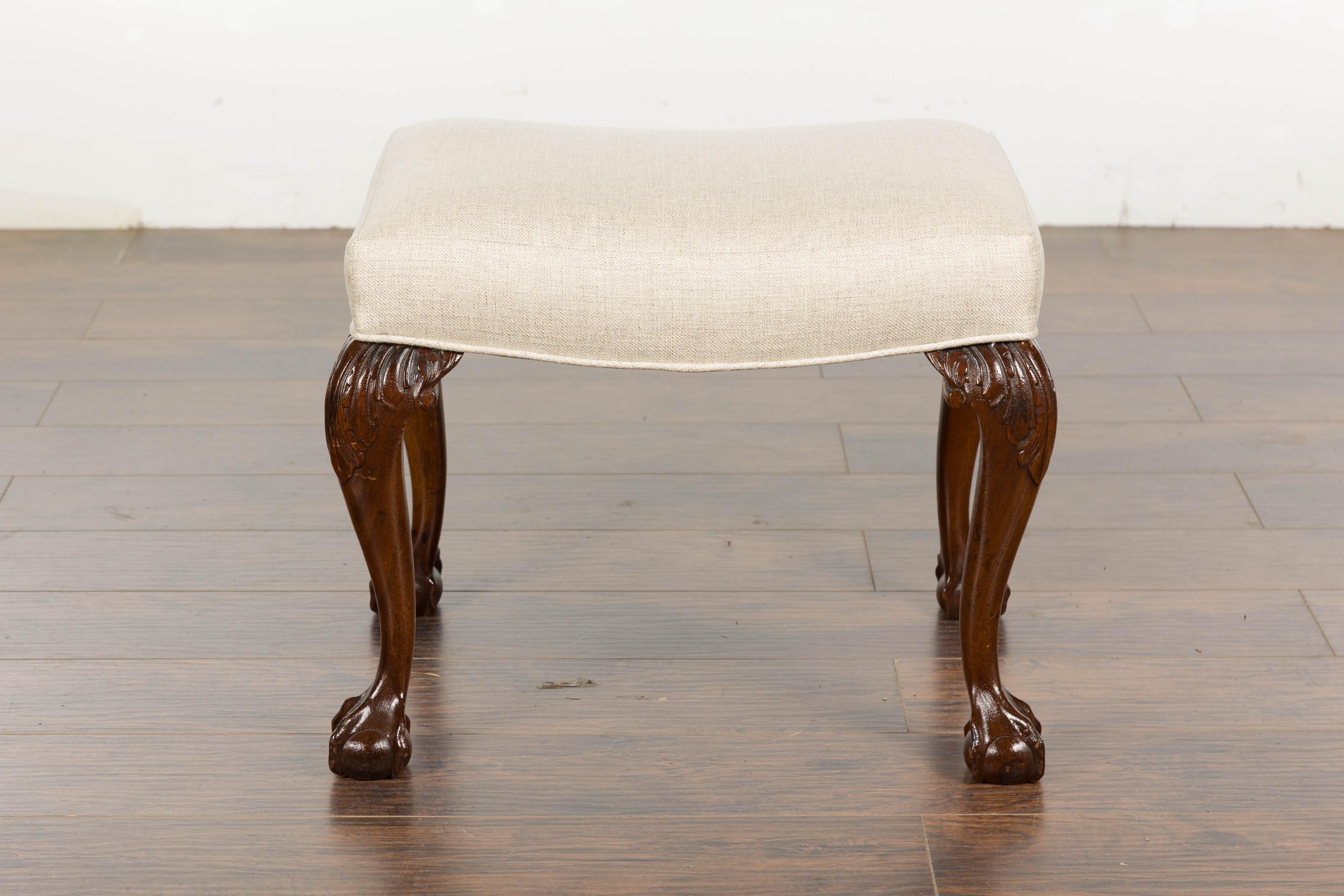 19th Century English Mahogany Upholstered Stool with Cabriole Legs For Sale 7