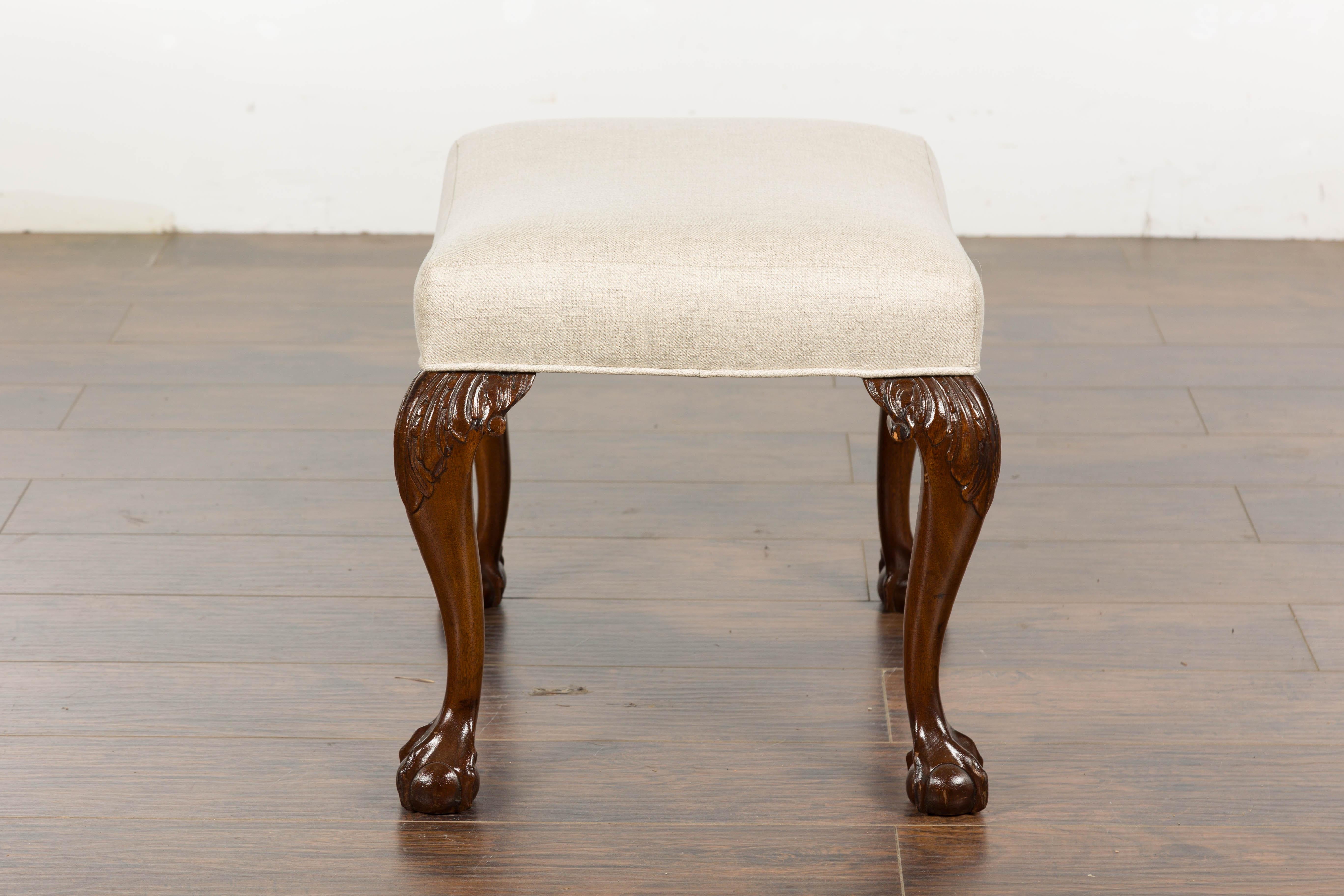 19th Century English Mahogany Upholstered Stool with Cabriole Legs For Sale 8