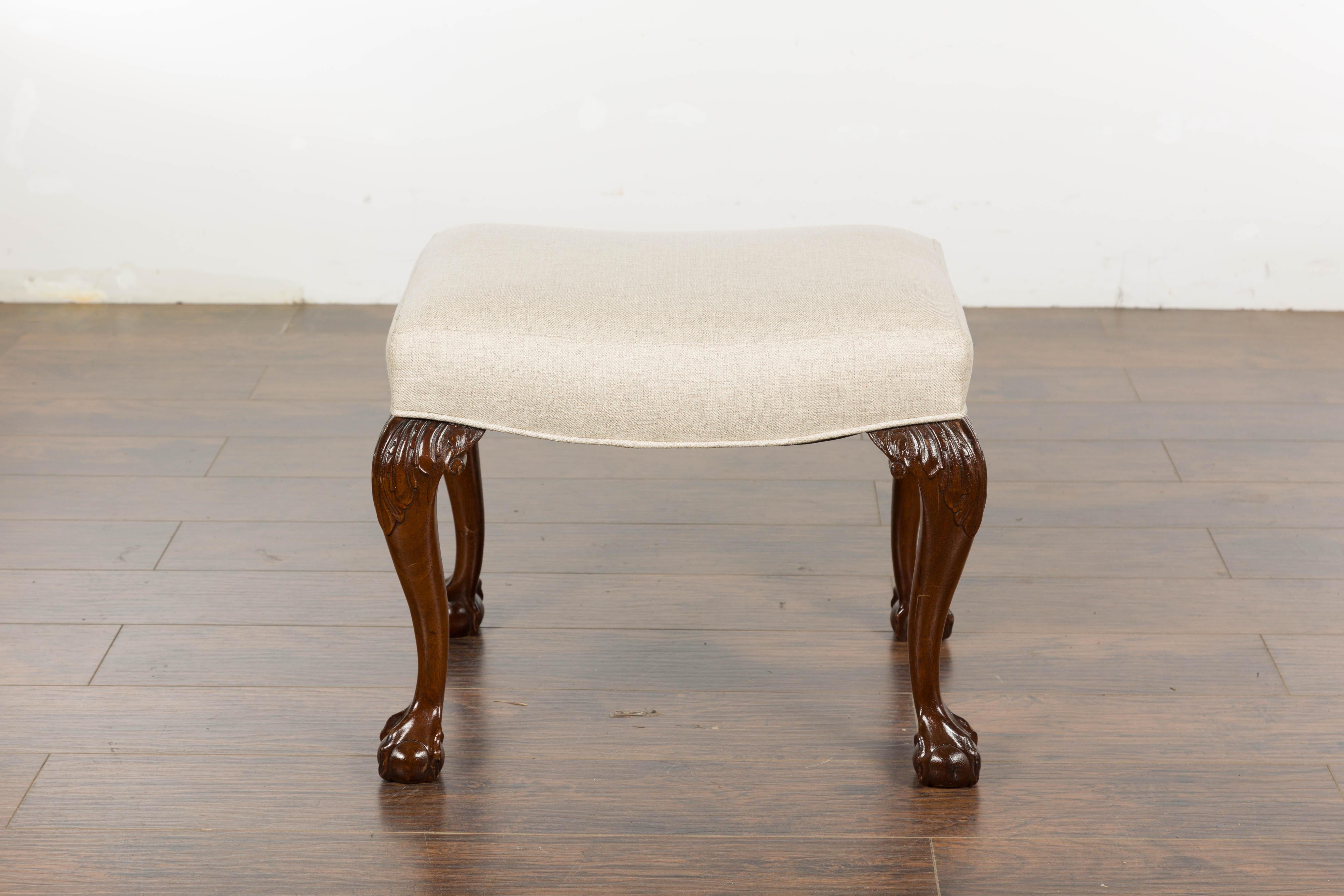 19th Century English Mahogany Upholstered Stool with Cabriole Legs In Good Condition For Sale In Atlanta, GA