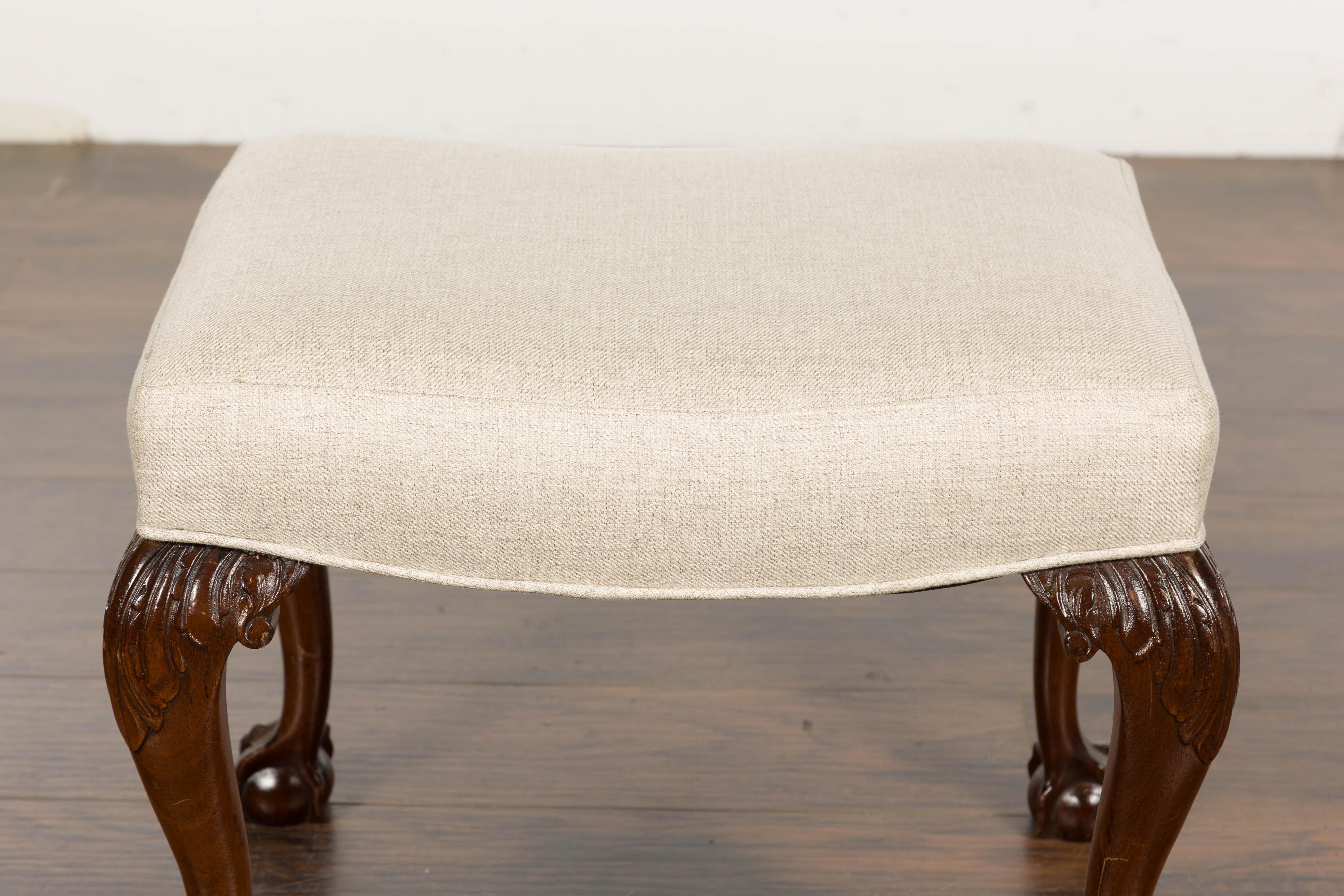 Upholstery 19th Century English Mahogany Upholstered Stool with Cabriole Legs For Sale
