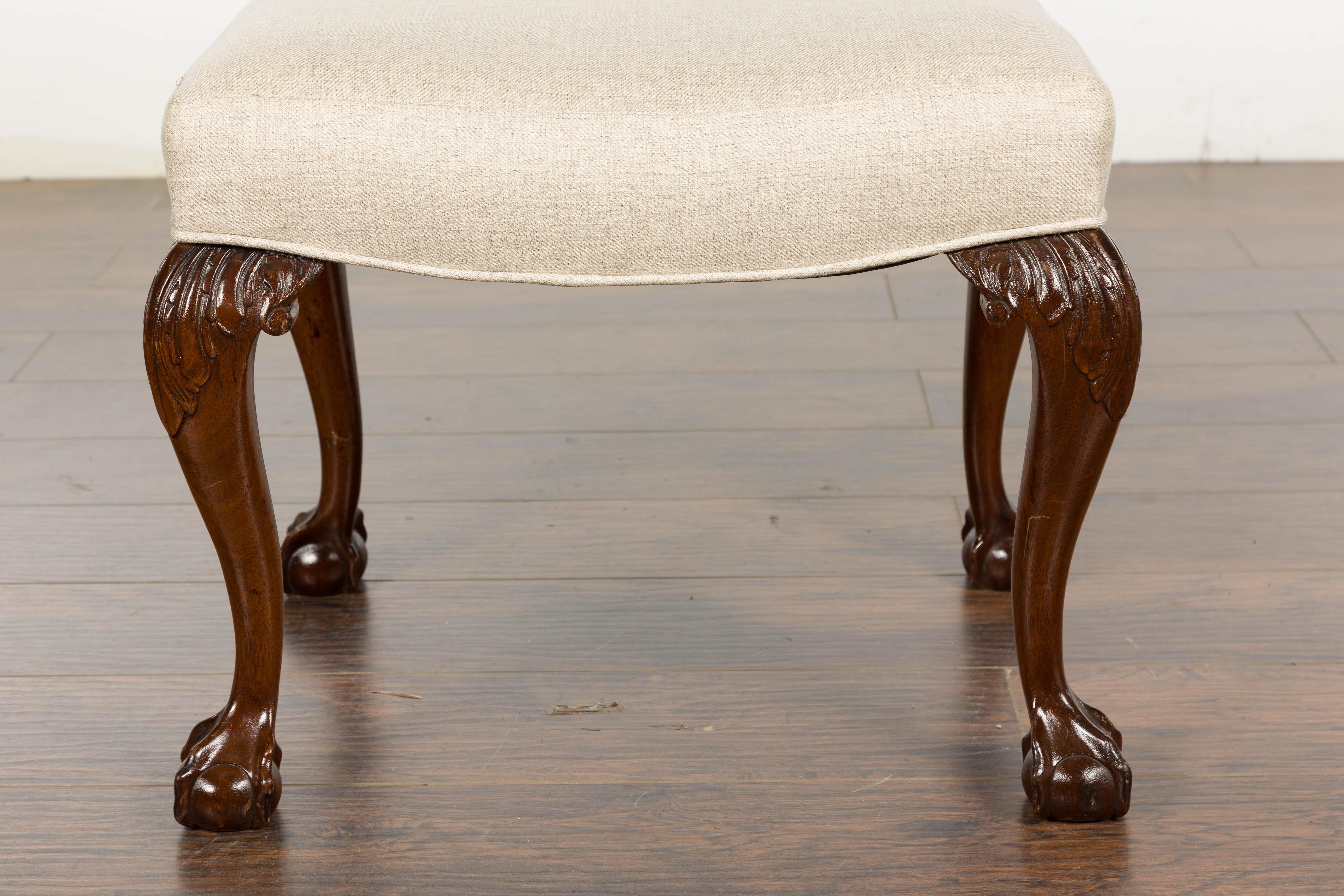 19th Century English Mahogany Upholstered Stool with Cabriole Legs For Sale 1