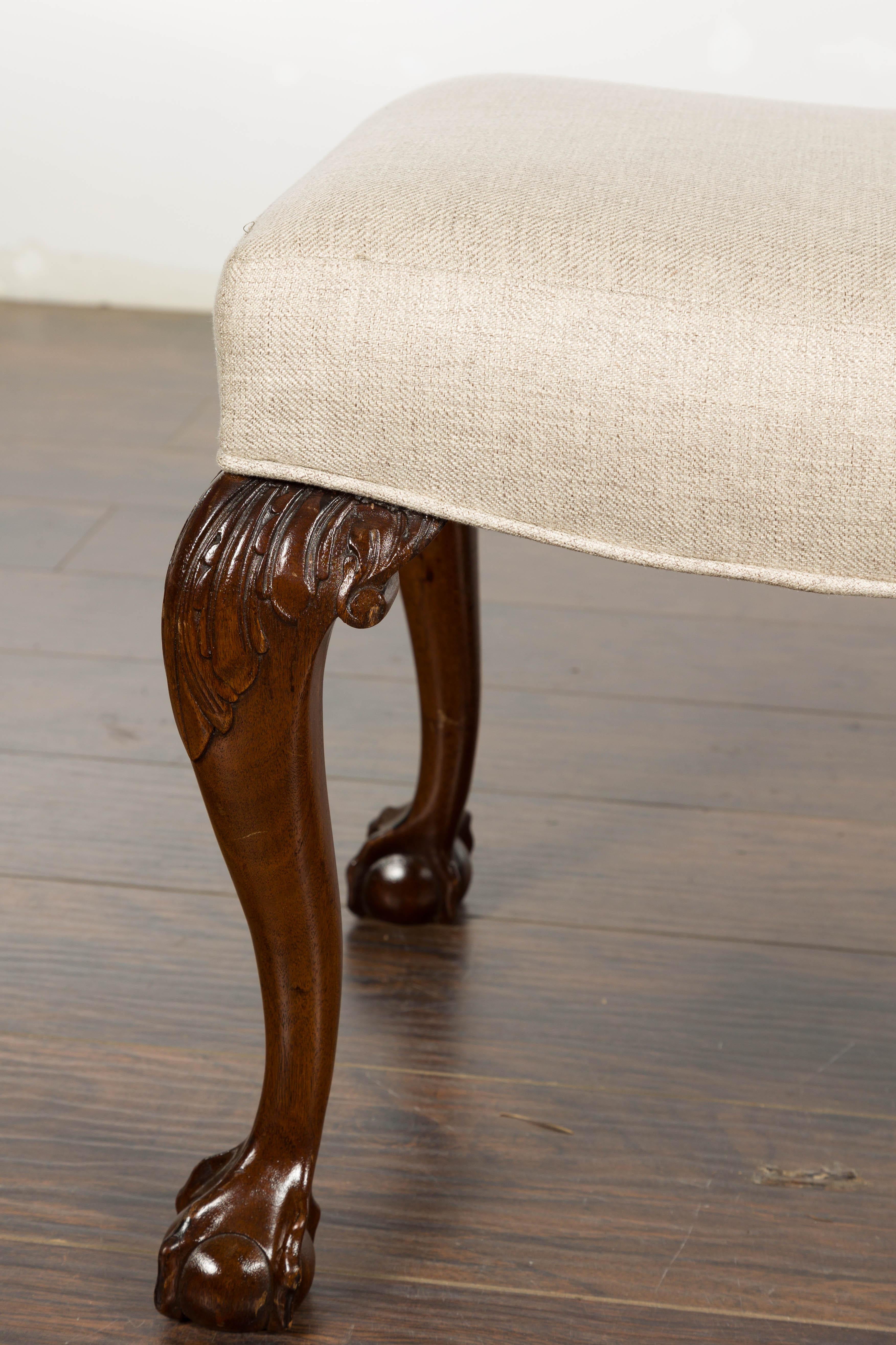 19th Century English Mahogany Upholstered Stool with Cabriole Legs For Sale 4