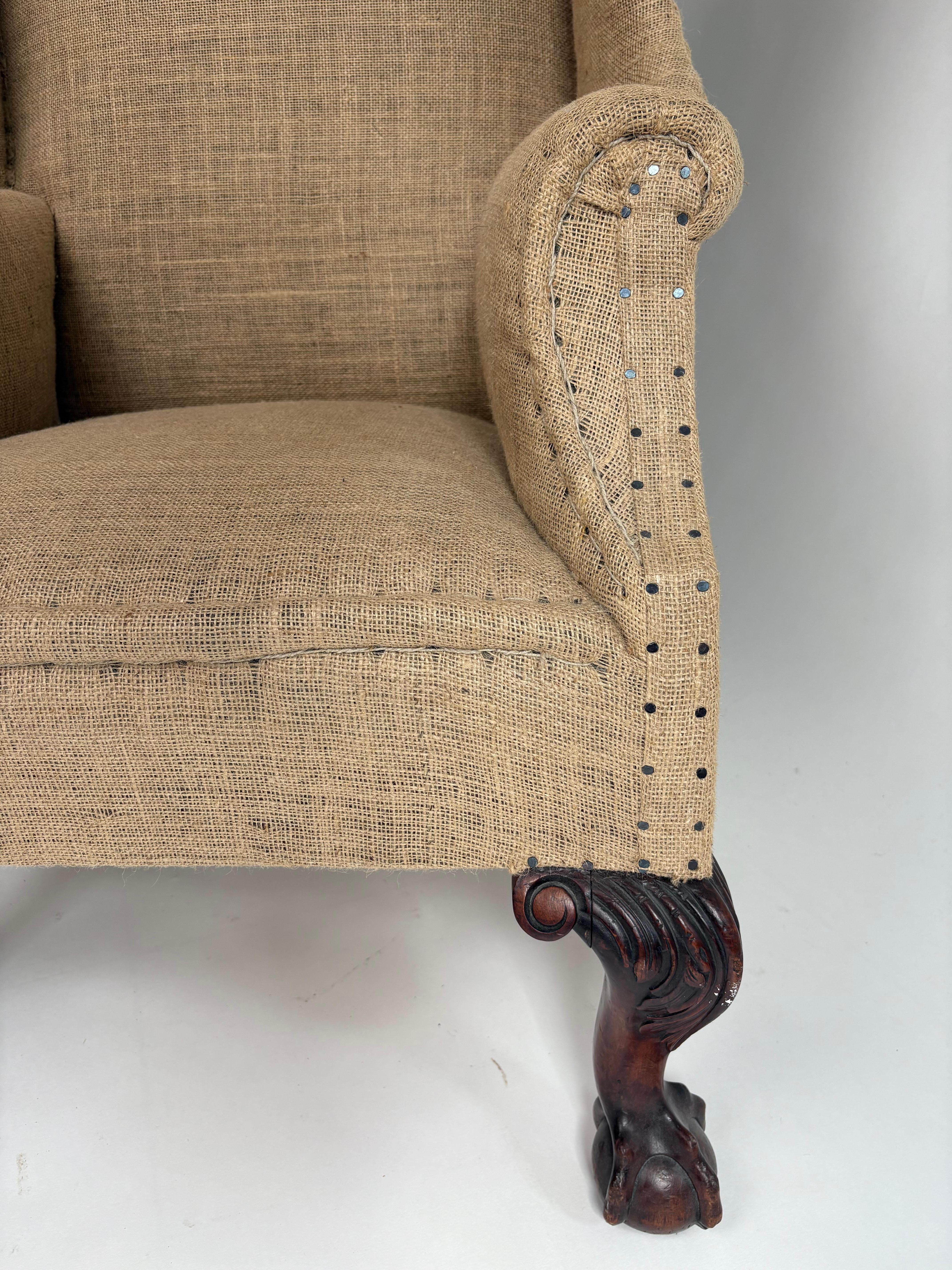 Victorian 19th Century English Mahogany Wing Chair For Sale