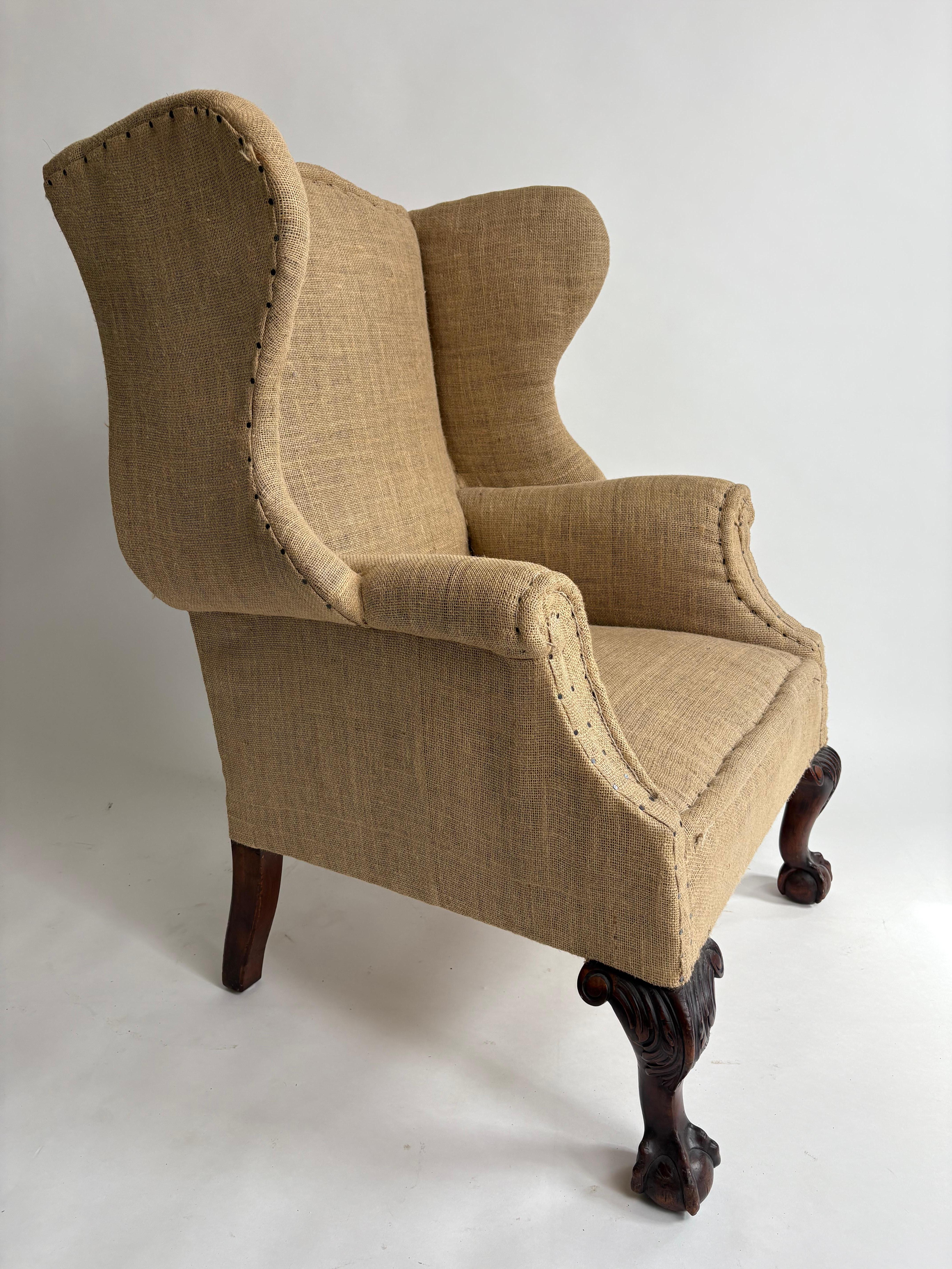 19th Century English Mahogany Wing Chair For Sale 1