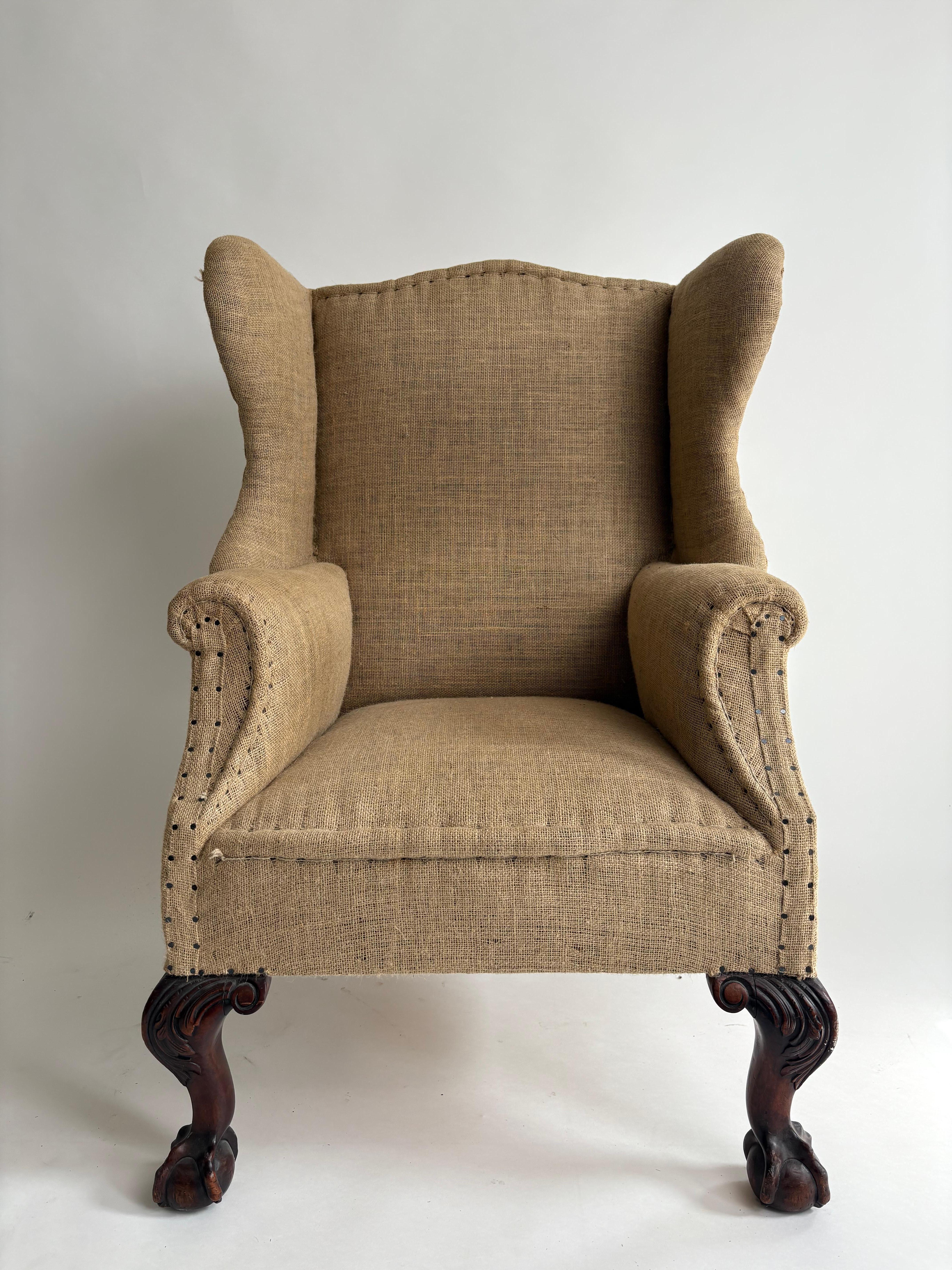 19th Century English Mahogany Wing Chair For Sale 4