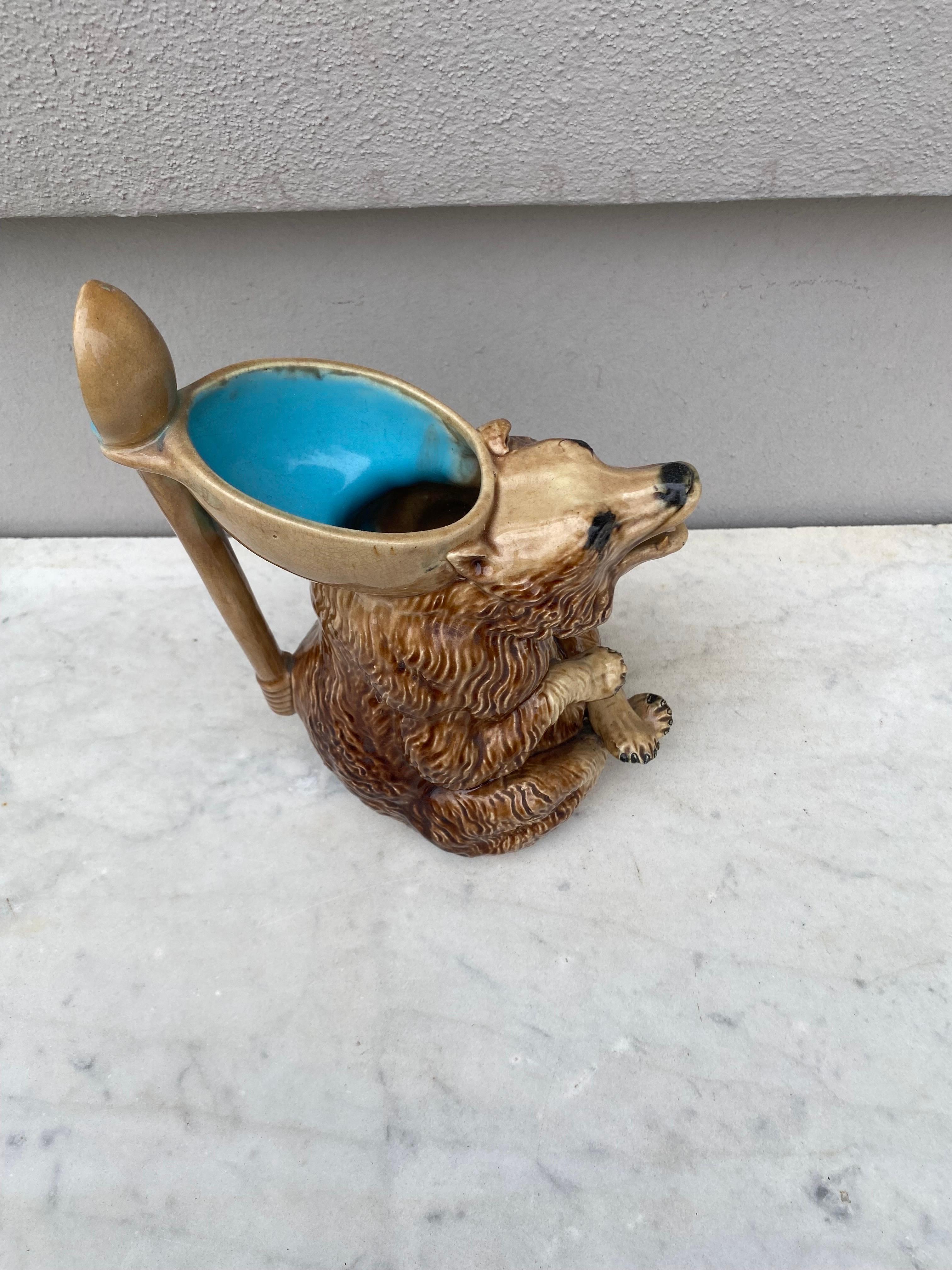 Late 19th Century 19th Century English Majolica Bear Pitcher For Sale