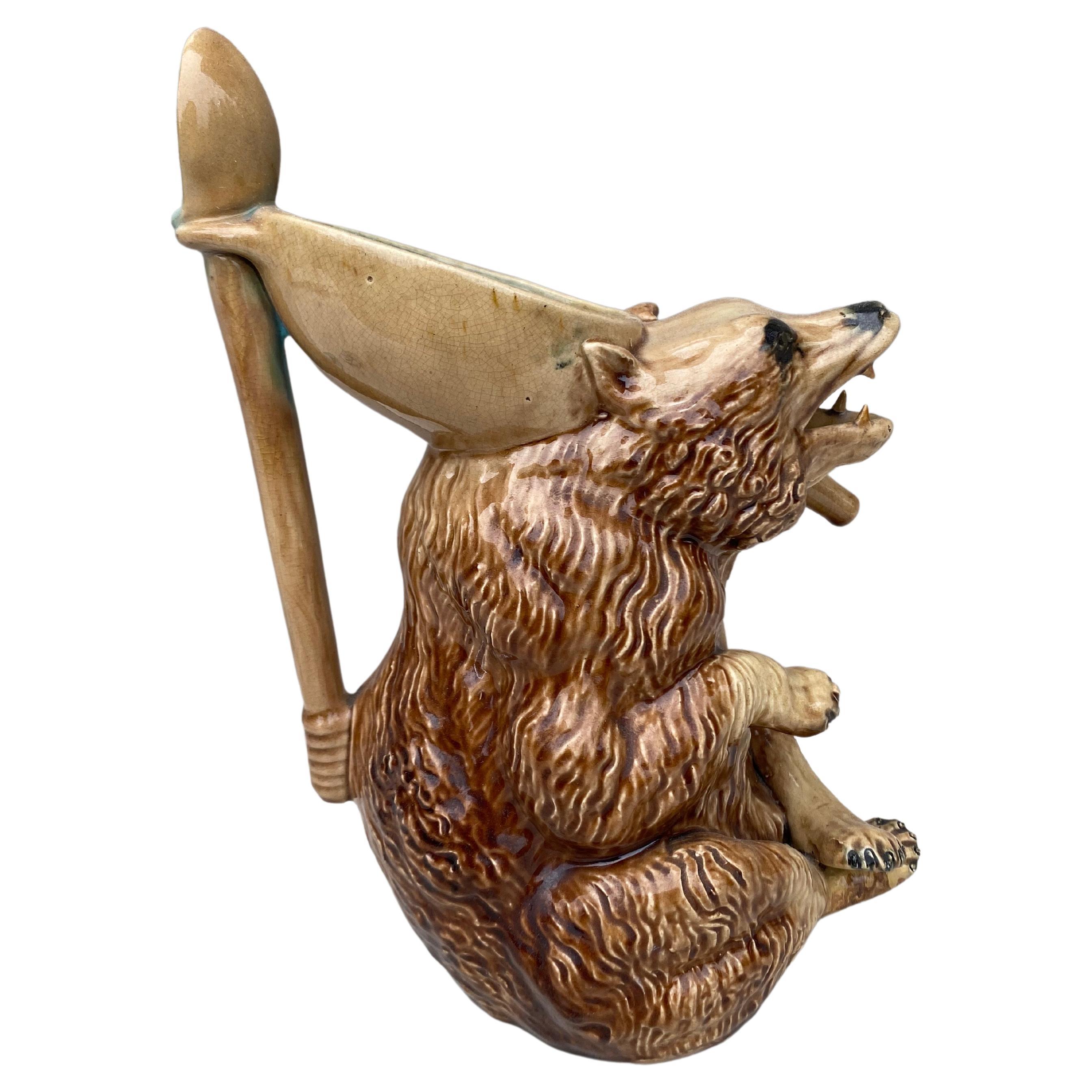 19th Century English Majolica Bear Pitcher For Sale