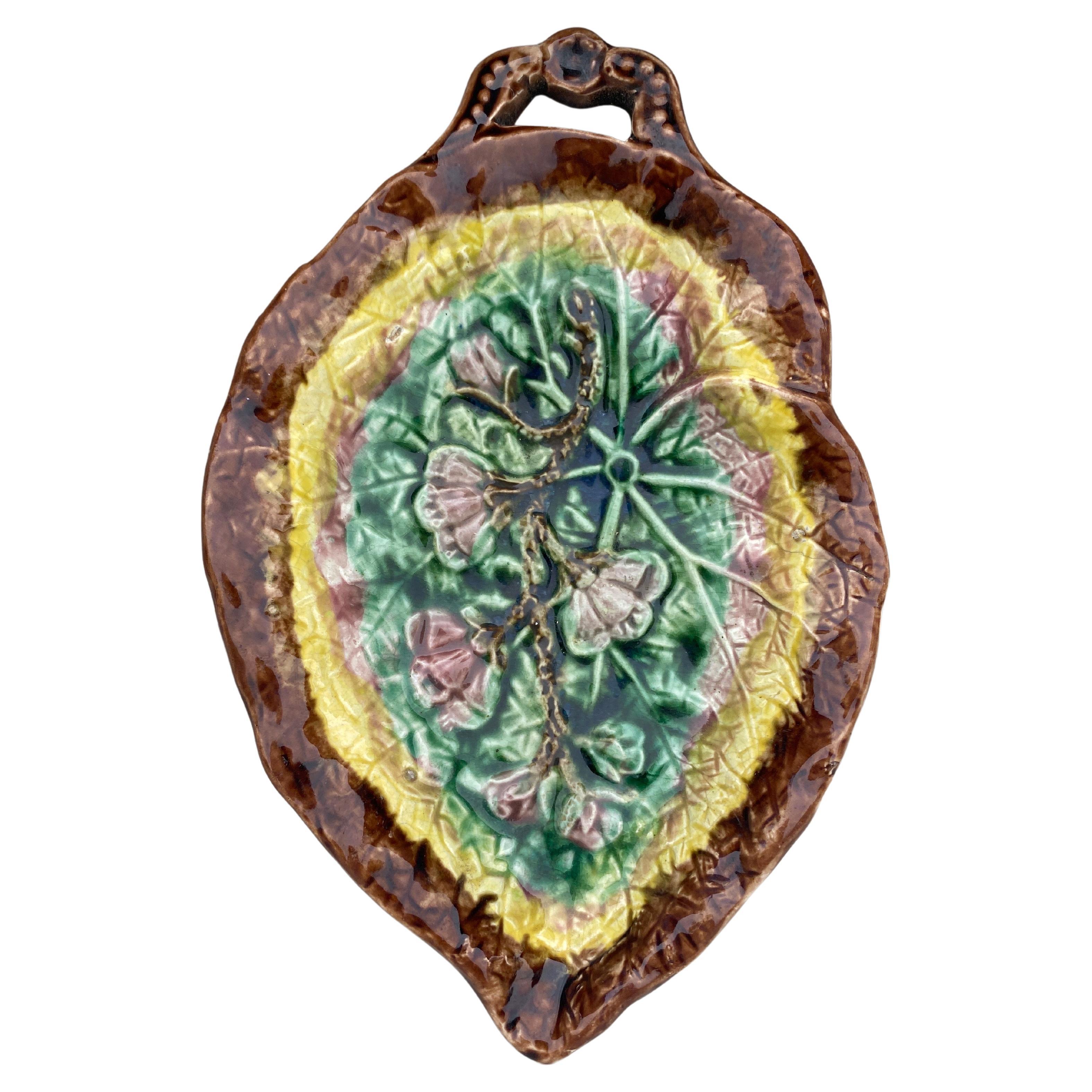 19th Century  English Majolica Begonia Leaf For Sale