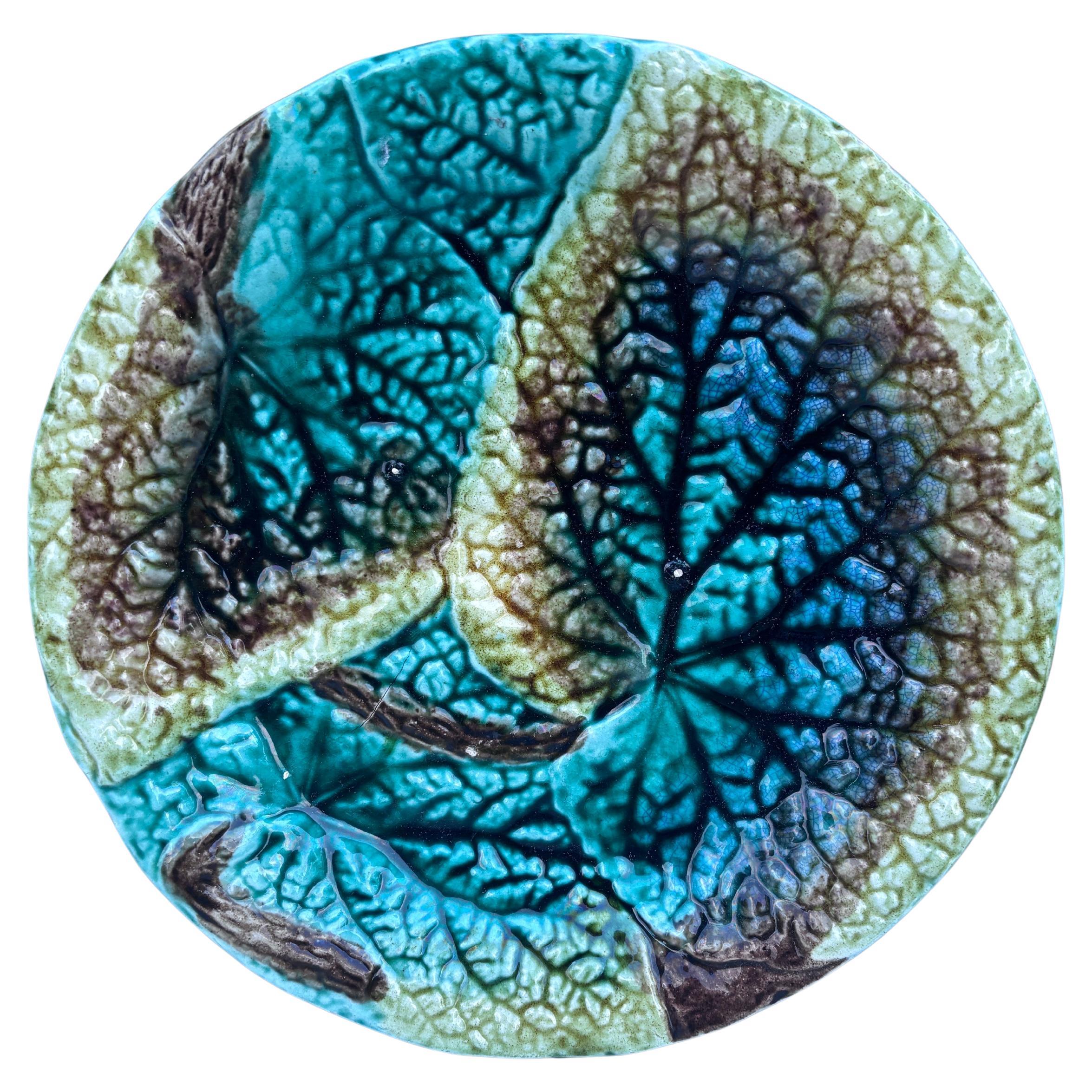 19th Century English Majolica Begonia Leaves Plate