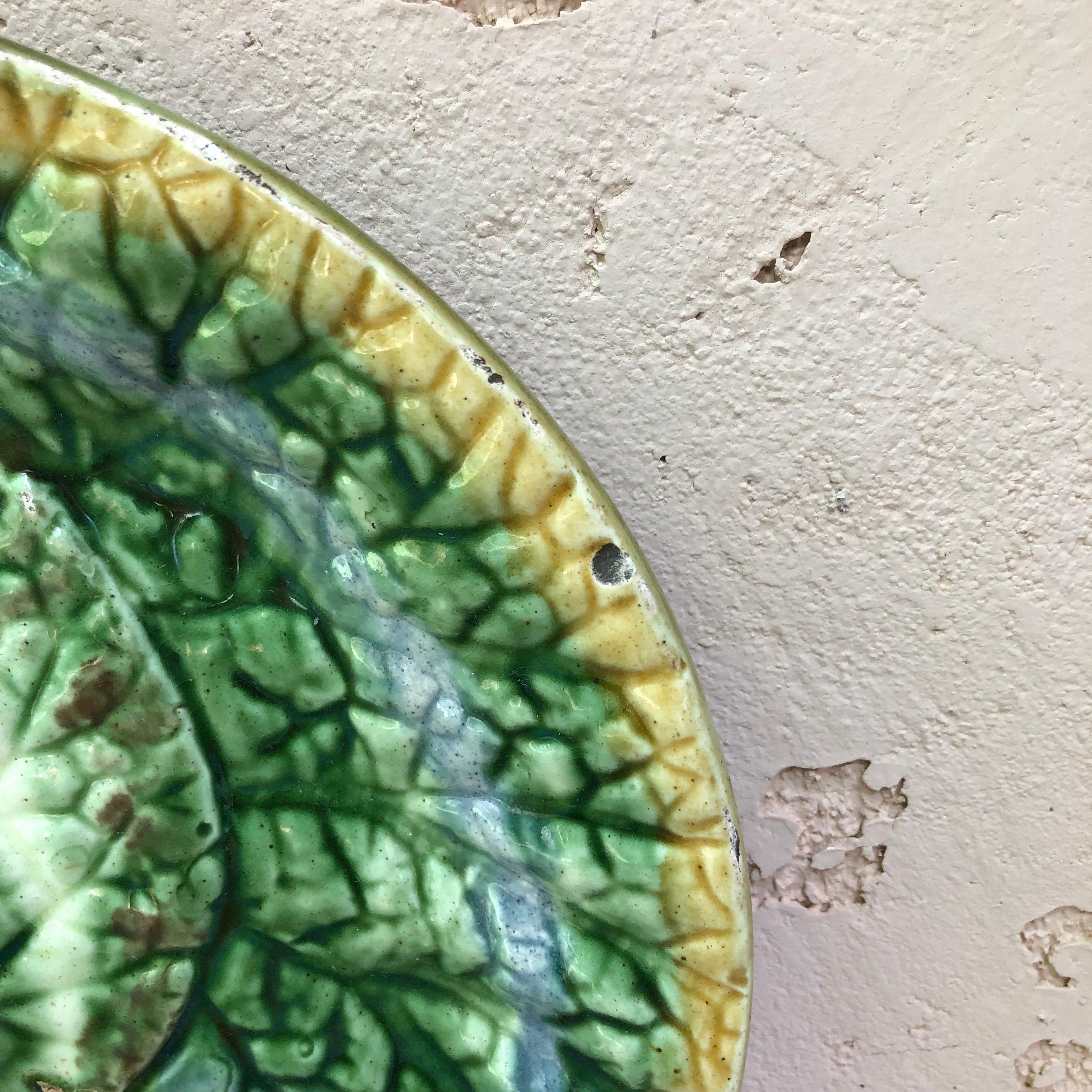 Rustic 19th Century English Majolica Begonia Plate