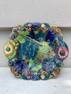 19th Century English Majolica Botanical Cake Stand