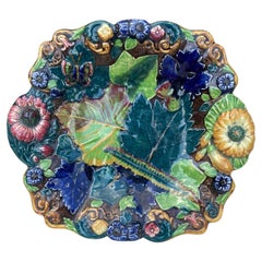 19th Century English Majolica Botanical Cake Stand