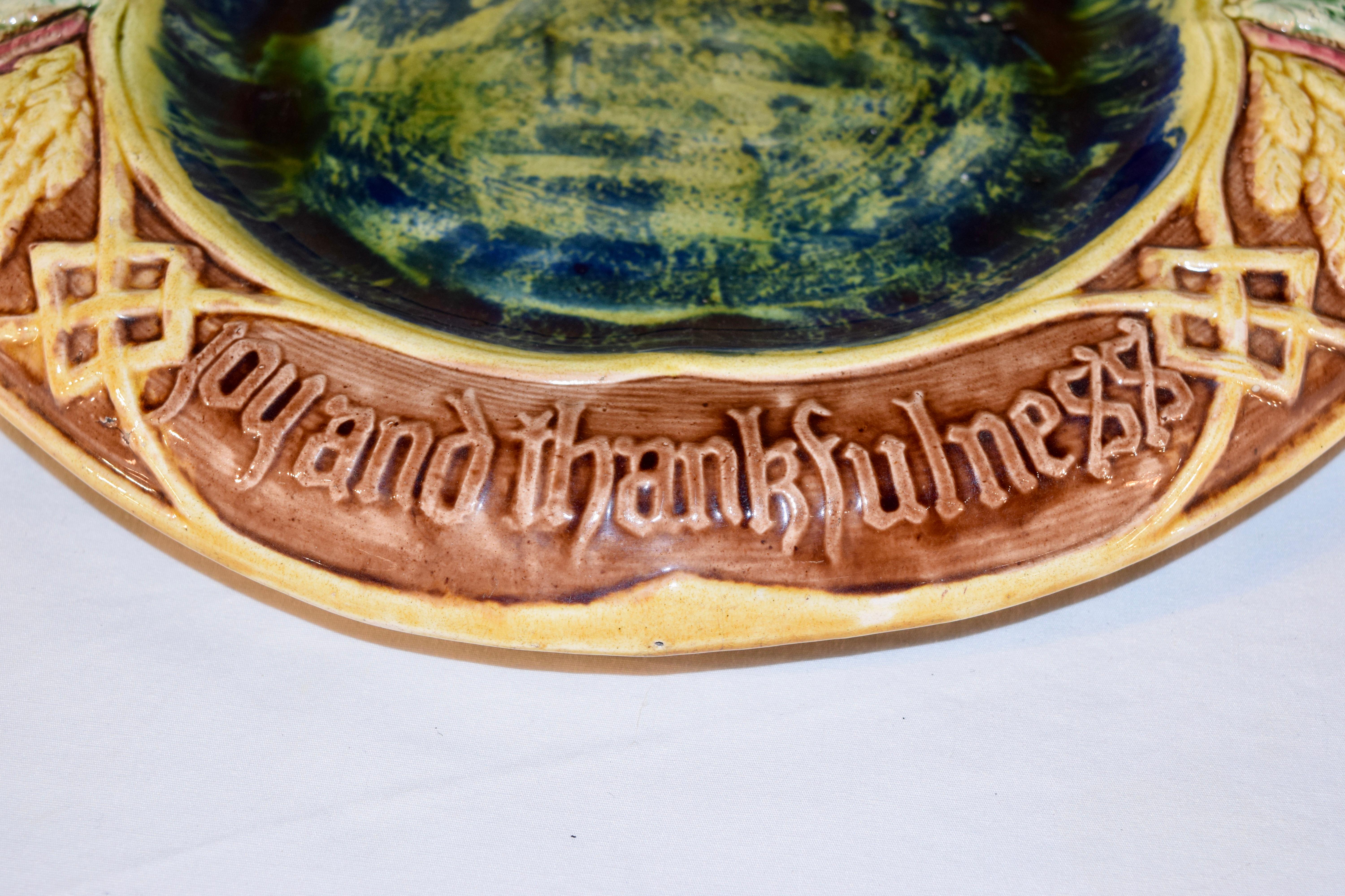 Pottery 19th Century English Majolica Bread Tray For Sale