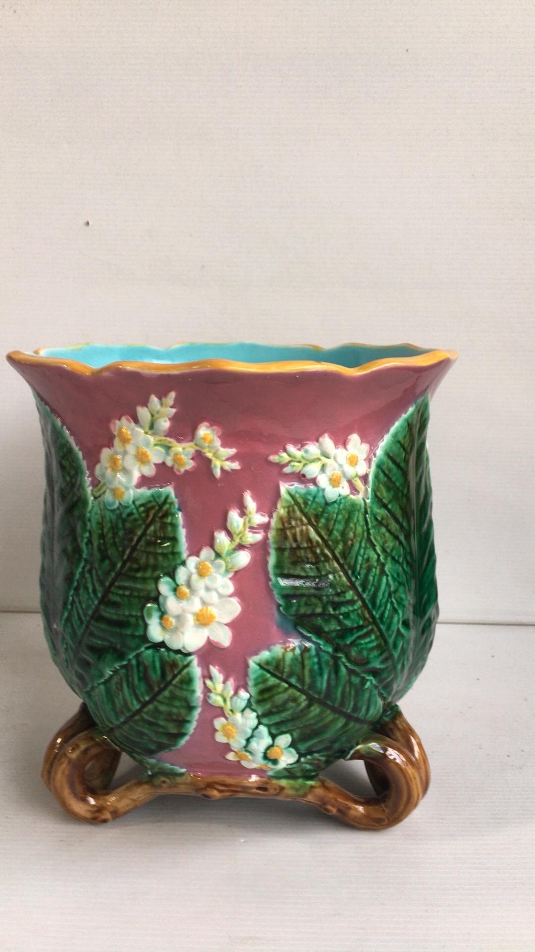 Victorian 19th Century English Majolica Chesnut Blossom Jardinière George Jones