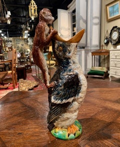 19th Century English Majolica Duck and Monkey Pitcher by Brownfield