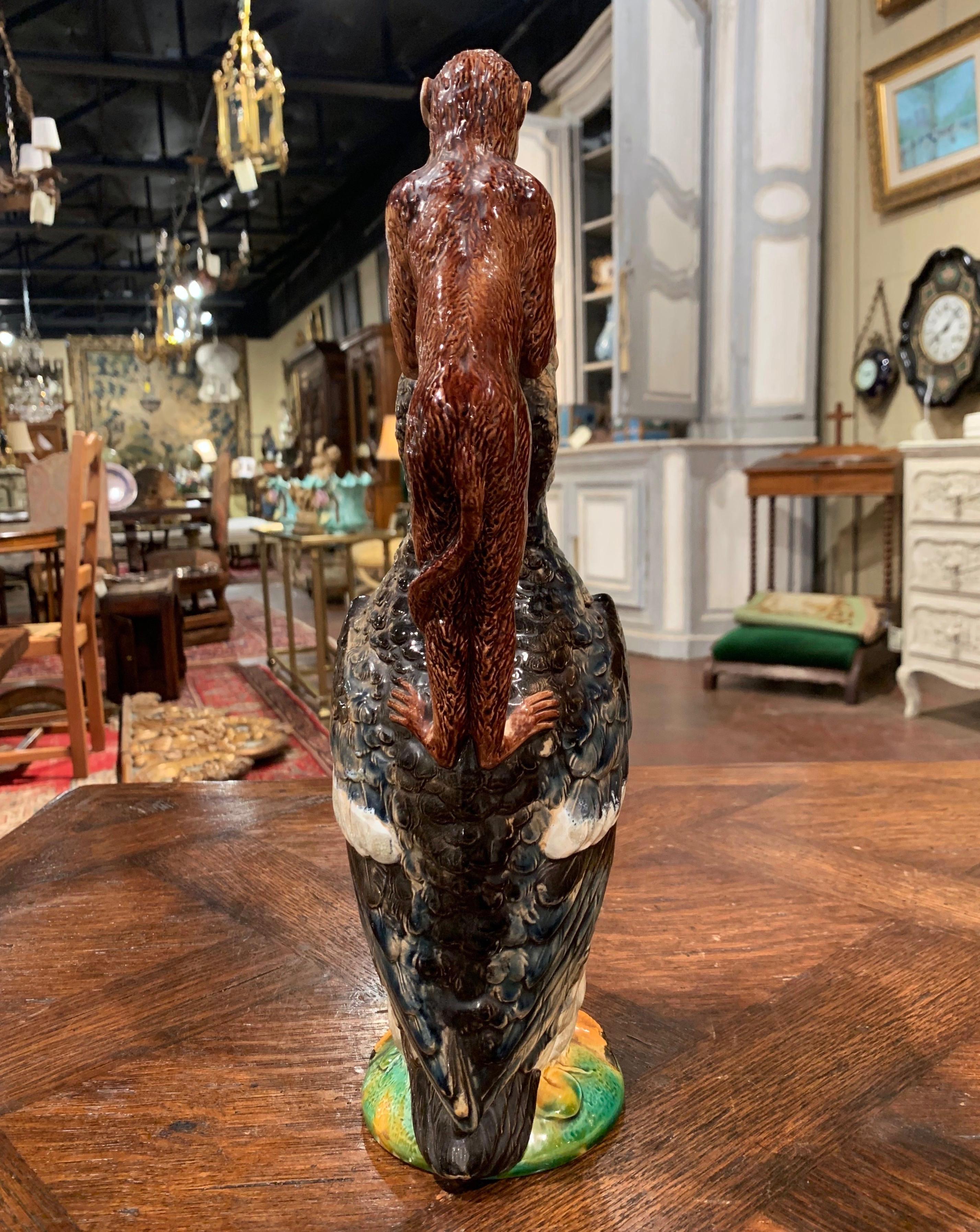 19th Century English Majolica Duck and Monkey Pitcher by Brownfield 2