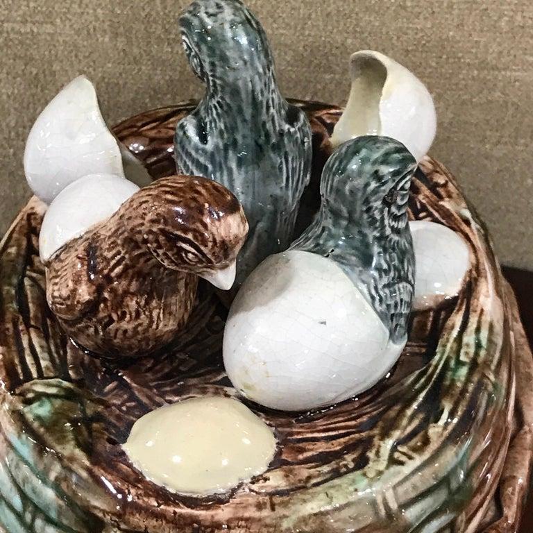19th century English Majolica Ducklings on Nest Box For Sale 4