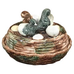 19th century English Majolica Ducklings on Nest Box