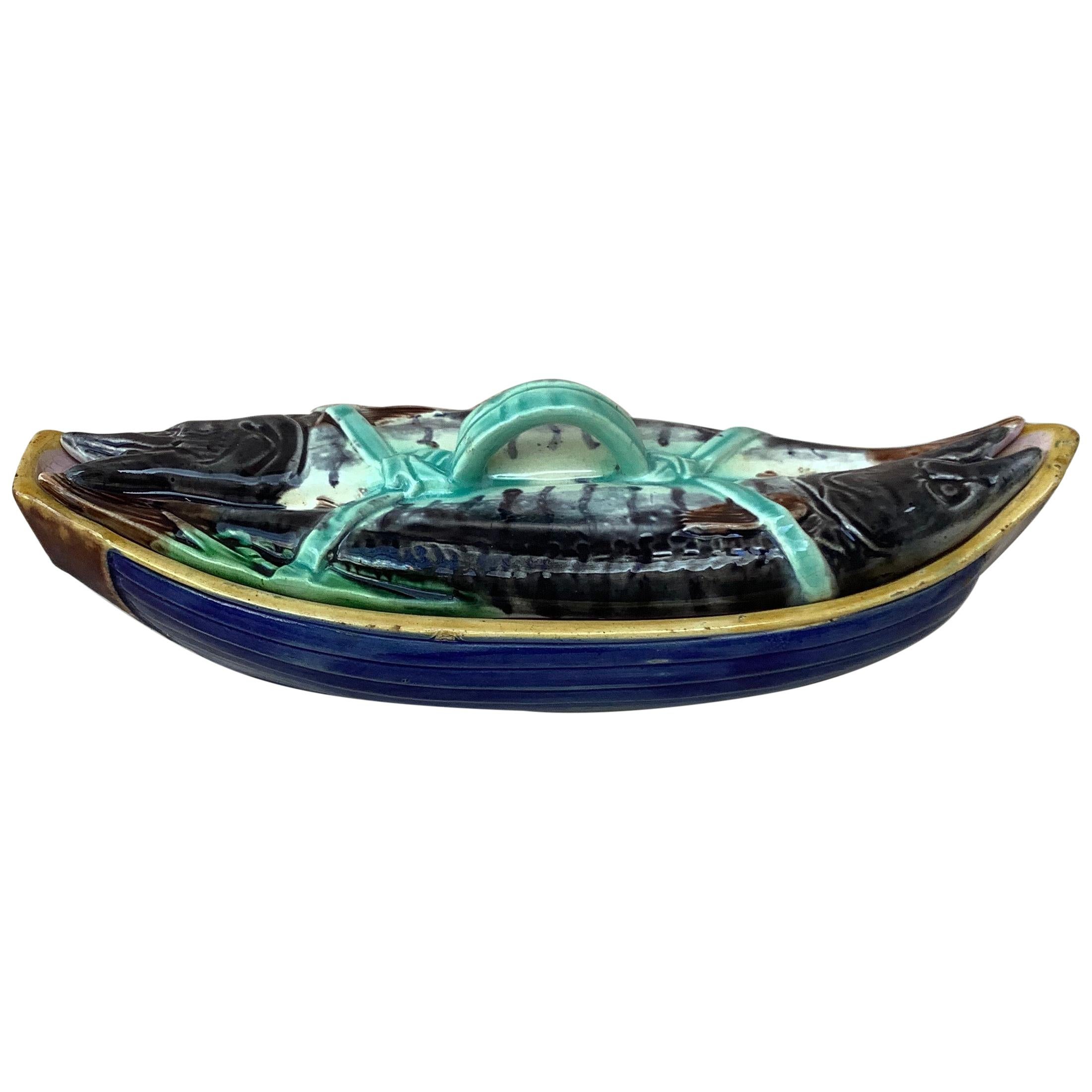 19th Century English Majolica Fish Mackerel Tureen