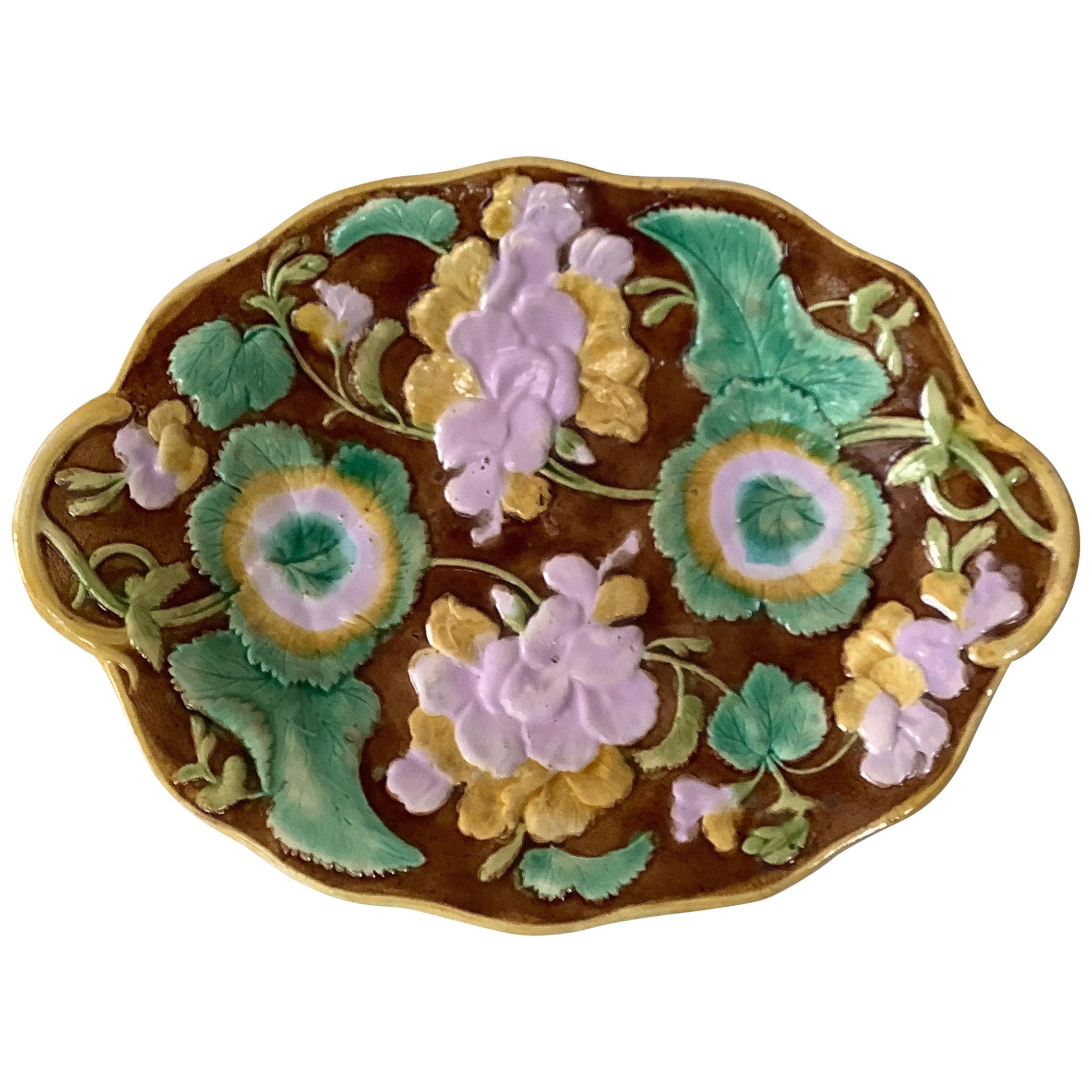 19th Century English Majolica Geranium Oval Platter