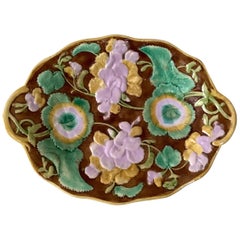 Antique 19th Century English Majolica Geranium Oval Platter