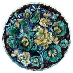 Antique 19th Century English Majolica Geranium Plate