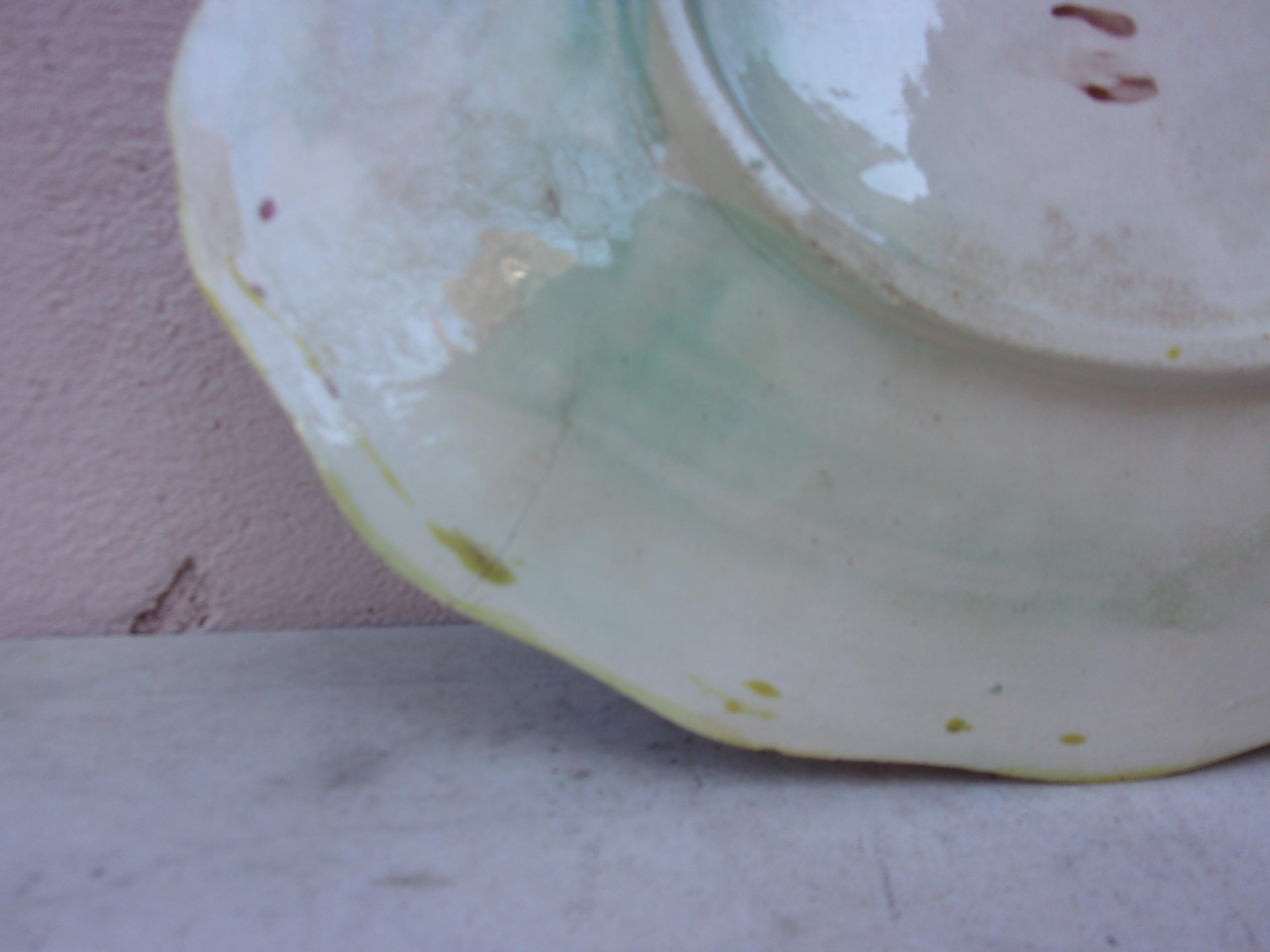 Ceramic 19th Century English Majolica Geranium Platter For Sale