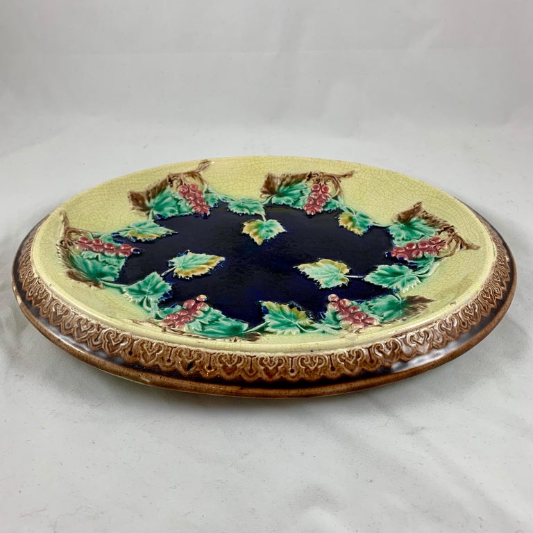 19th Century English Majolica Gothic Grapevine Theme Cheese Board or