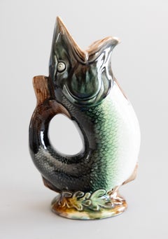 19th Century English Majolica Gurgling Fish Pitcher Jug