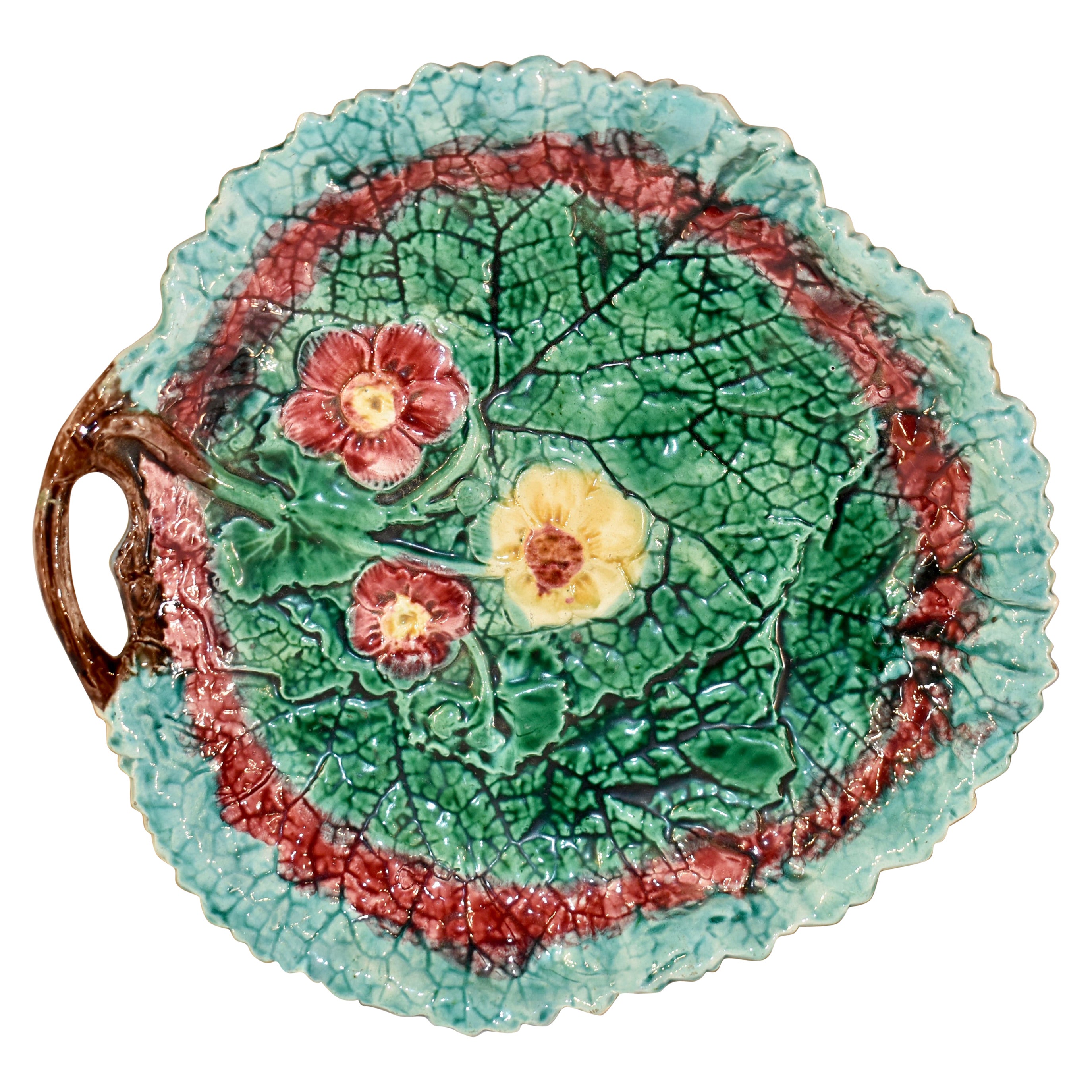 19th Century, English Majolica Handled Dish