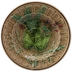 19th Century English Majolica Leaves and Flowers Plate.