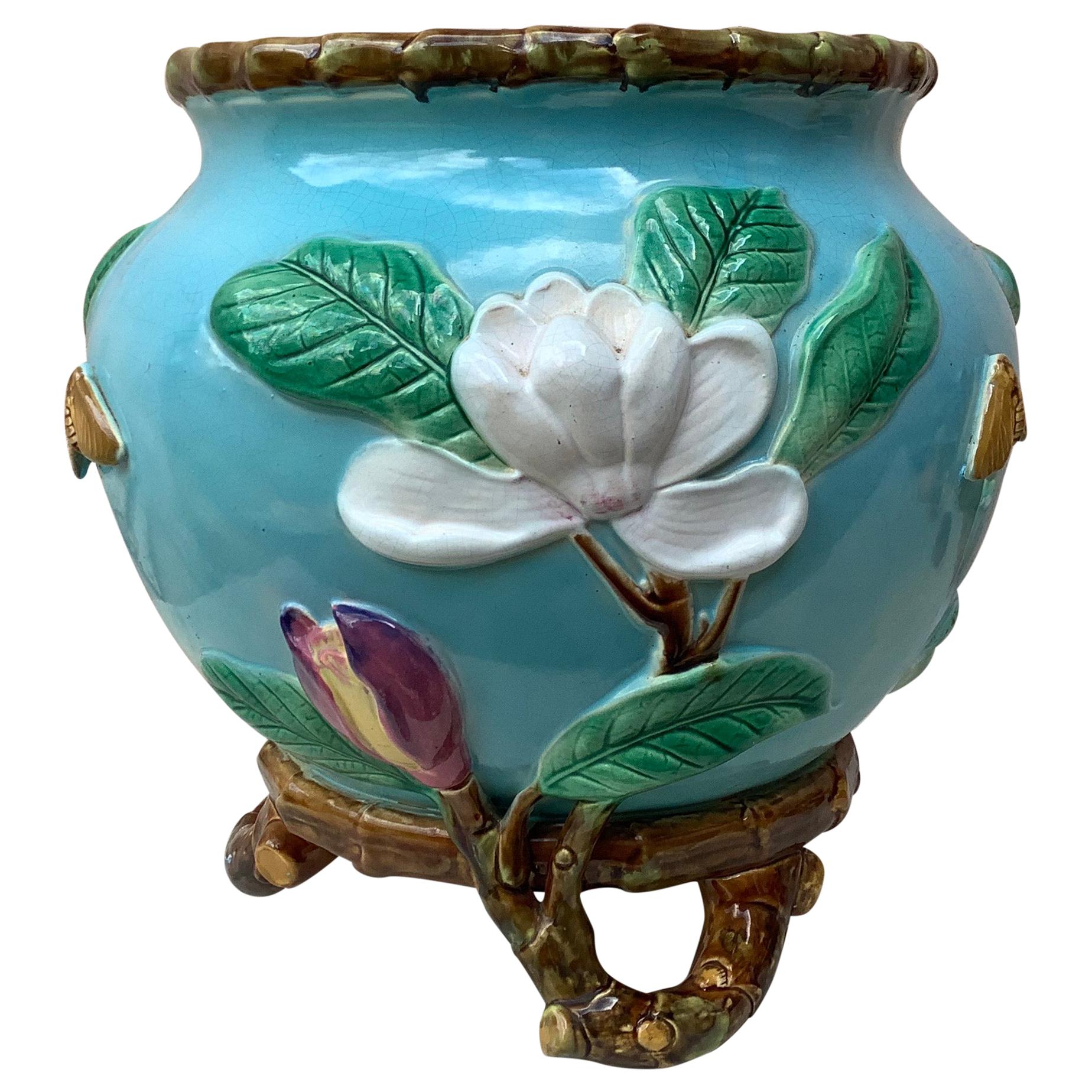 19th Century English Majolica Magnolias Jardinière George Jones