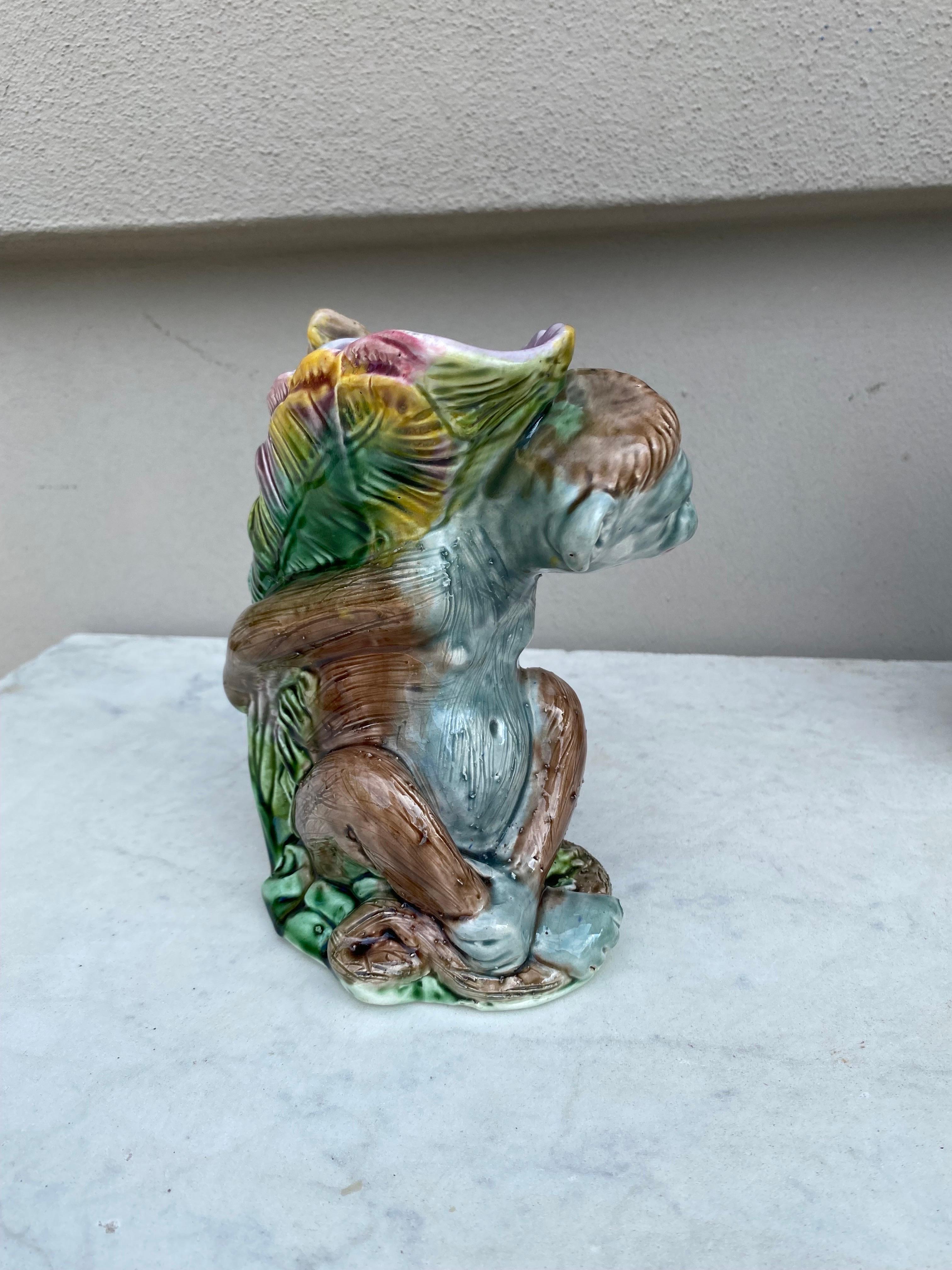 19th Century English Majolica Monkey Pitcher  In Good Condition For Sale In Austin, TX