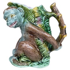 Antique 19th Century English Majolica Monkey Pitcher 