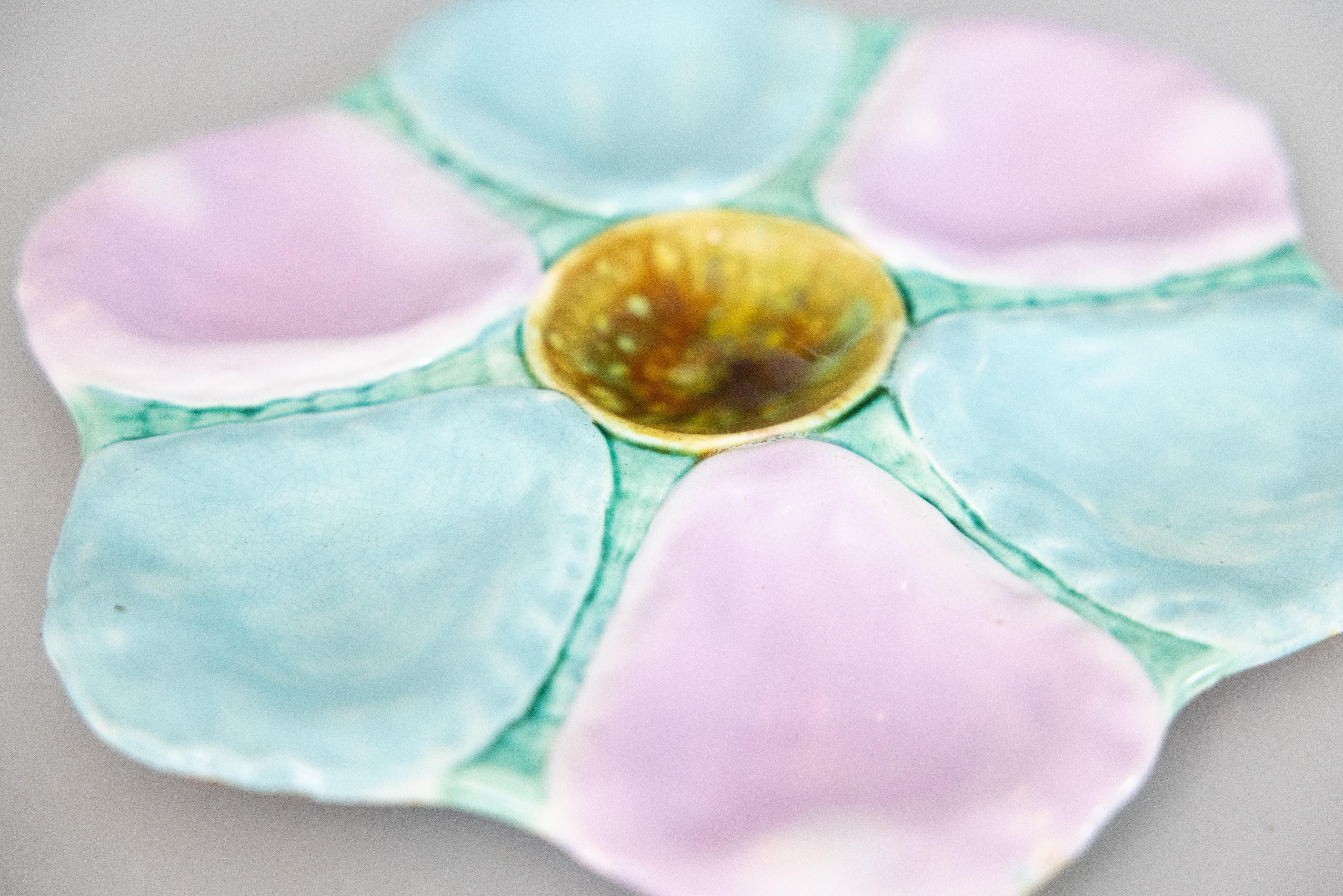 Country 19th Century English Majolica Oyster Plate For Sale