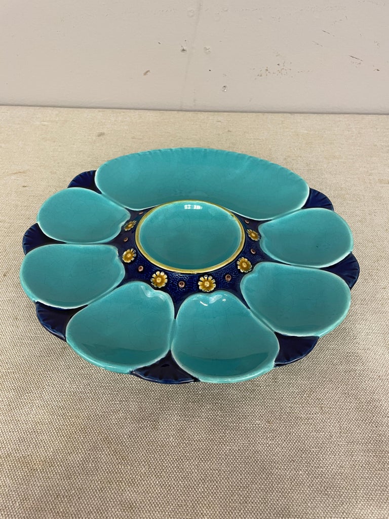 19th Century English Majolica Oyster Plate Signed Minton For Sale at