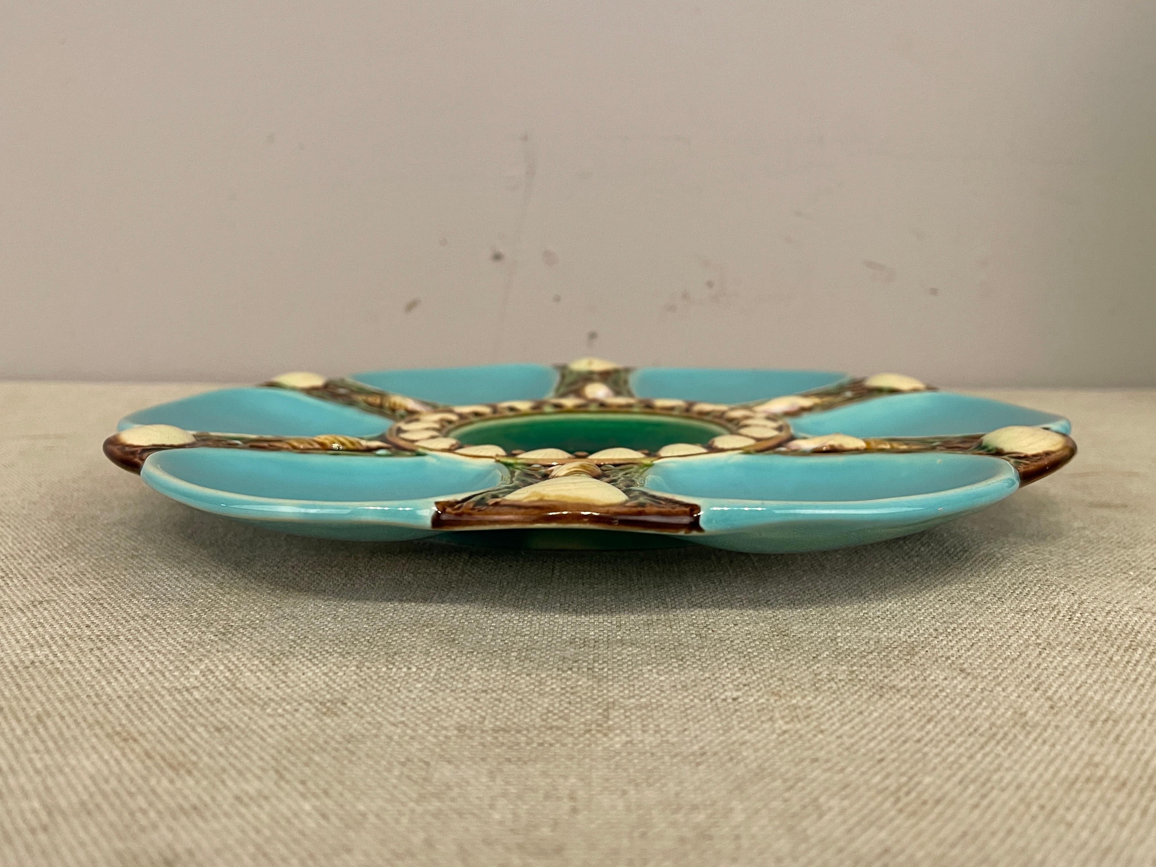 19th Century English Majolica Oyster Plate Signed Minton 4