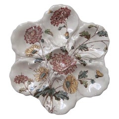 19th Century English Majolica Oyster Plate with Flowers Adderley