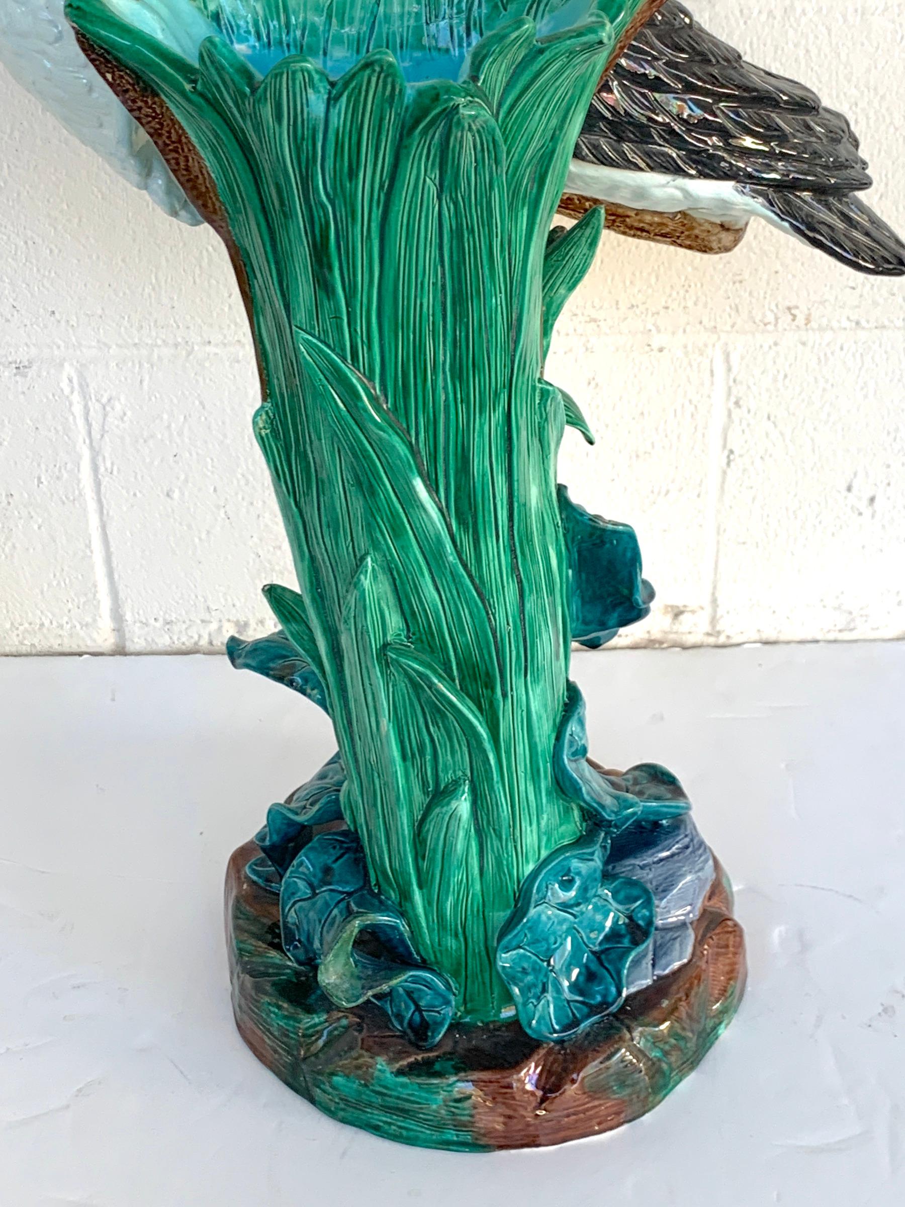 19th Century English Majolica Stork Floor Vase by Joseph Holdcroft For Sale 8