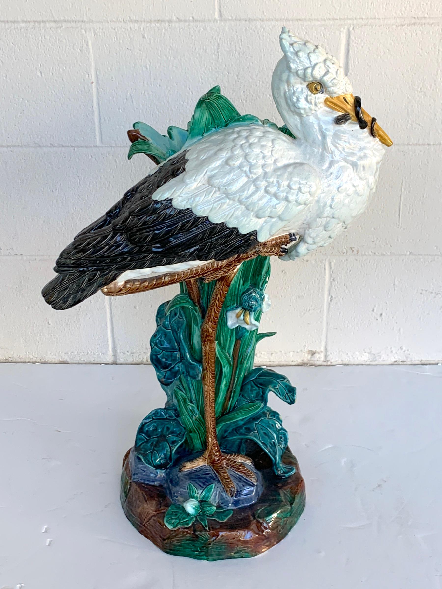 Aesthetic Movement 19th Century English Majolica Stork Floor Vase by Joseph Holdcroft For Sale