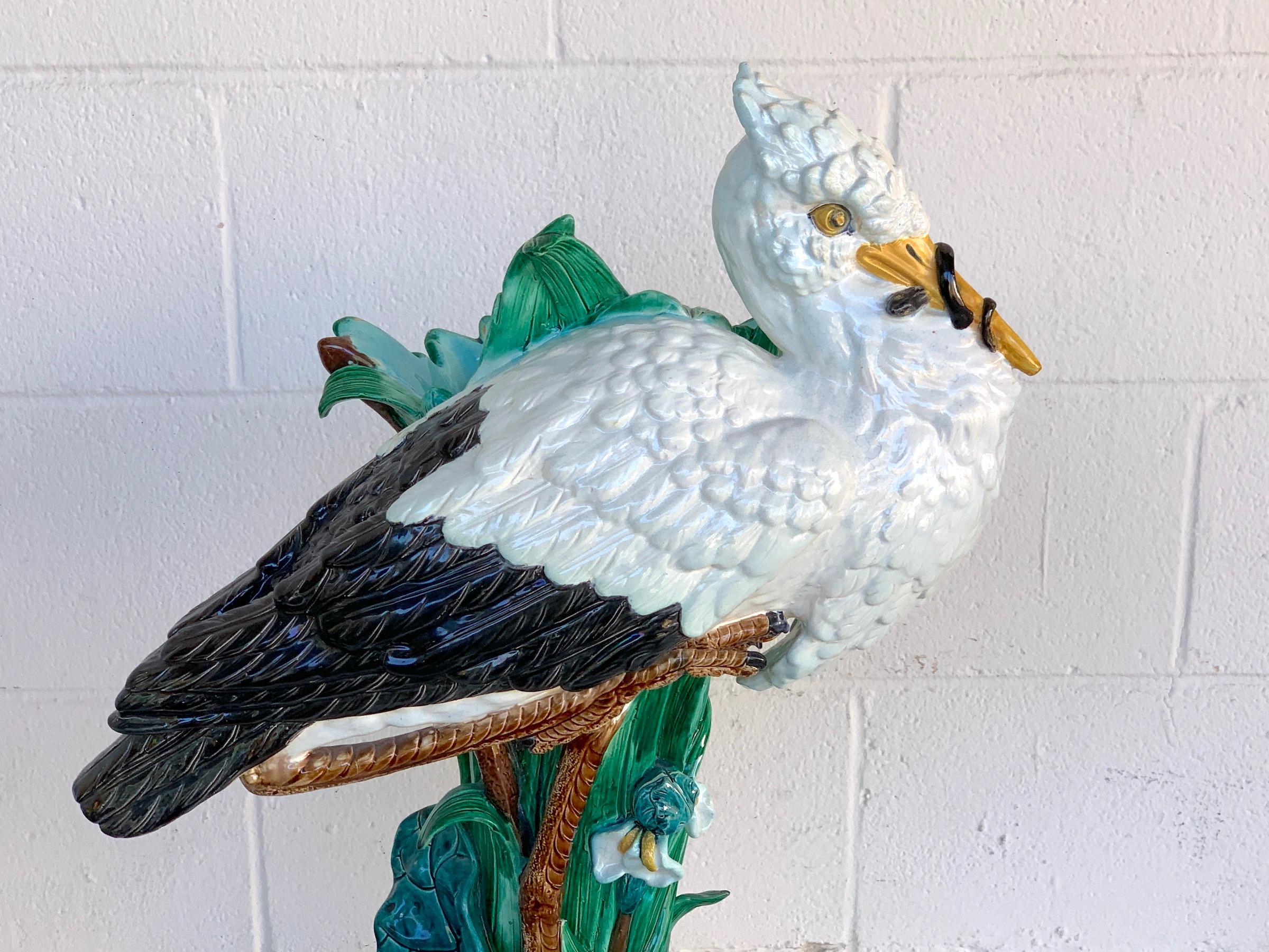 19th Century English Majolica Stork Floor Vase by Joseph Holdcroft In Good Condition In West Palm Beach, FL