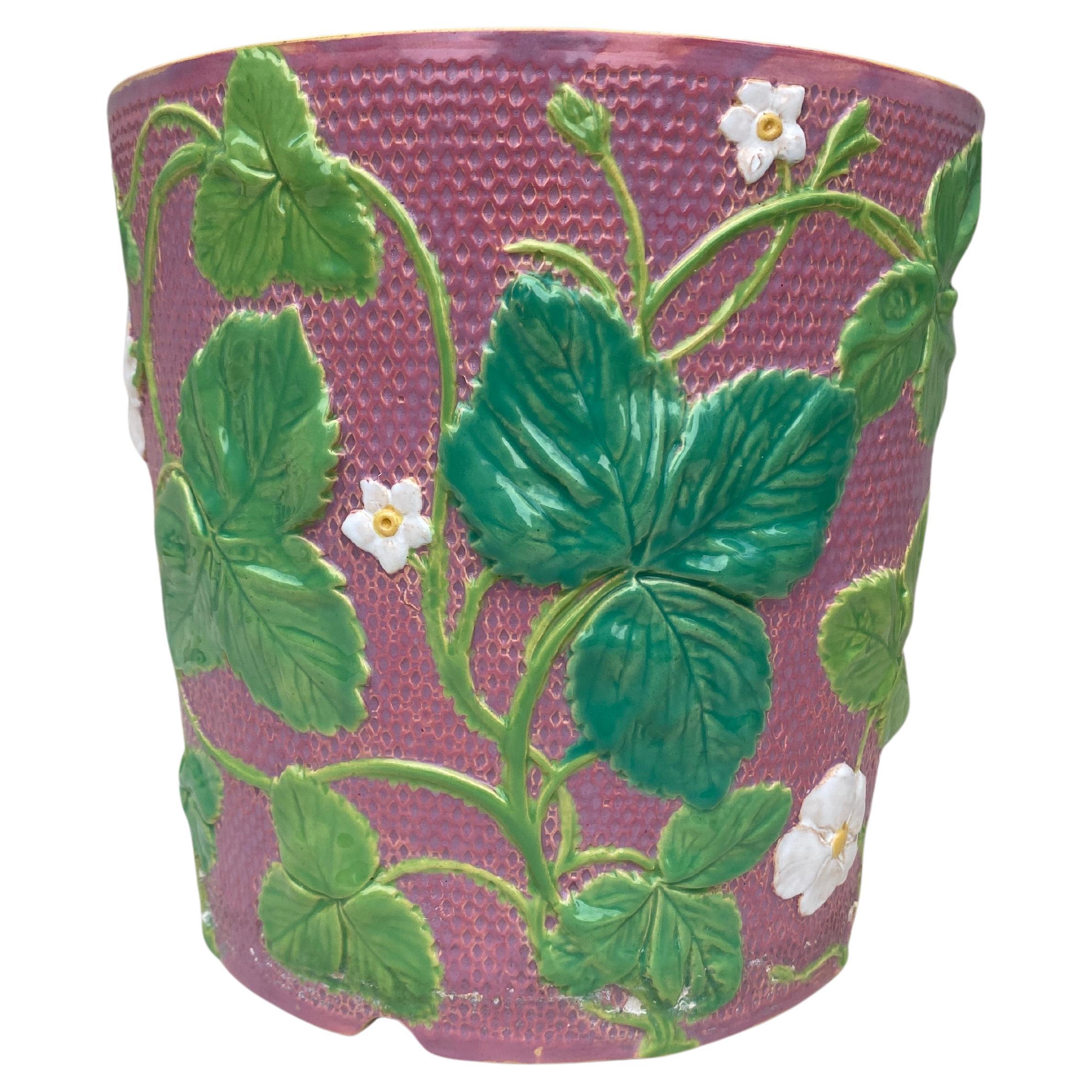 19th Century English pink Majolica Strawberries Jardiniere Minton.