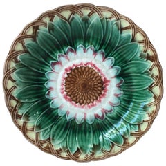 19th Century English Majolica Sunflower Plate