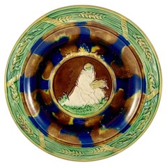 19th-C. English Rococo Revival Majolica Ruth & Wheat Wall Plaque or Bread Tray