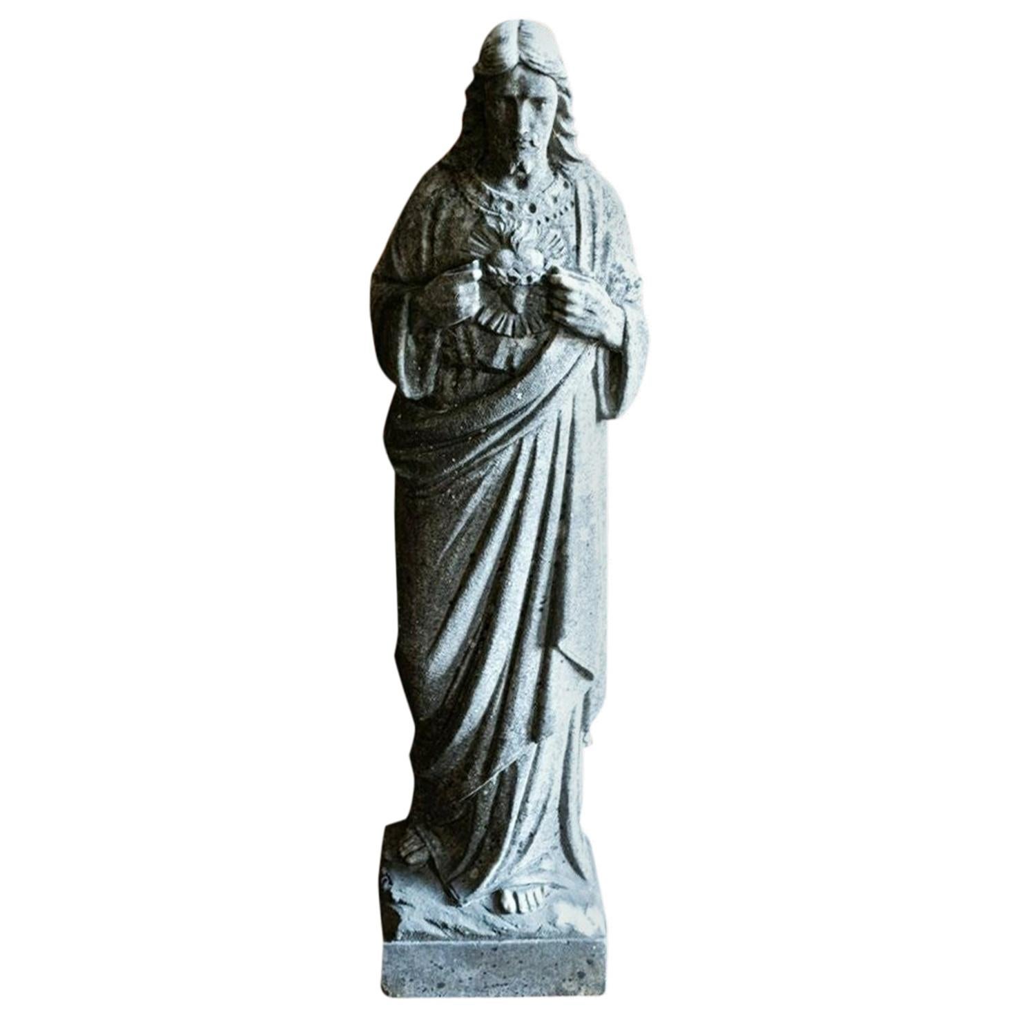 19th Century English Marble Statue of Jesus, Sacred Heart