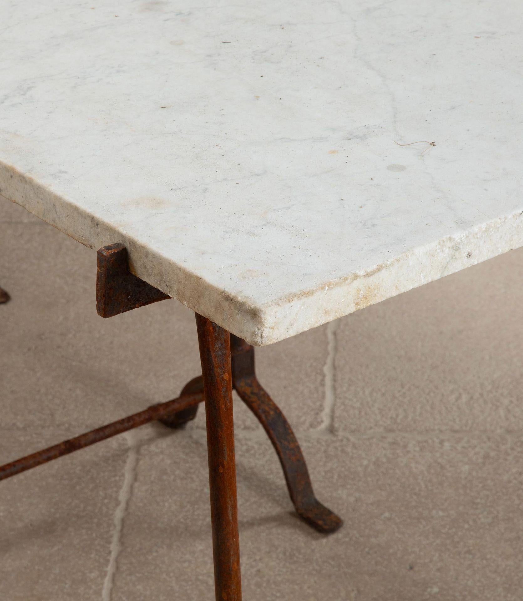 19th Century English Marble Table on Iron Trestle Base For Sale 6