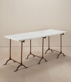 19th Century English Marble Table on Iron Trestle Base